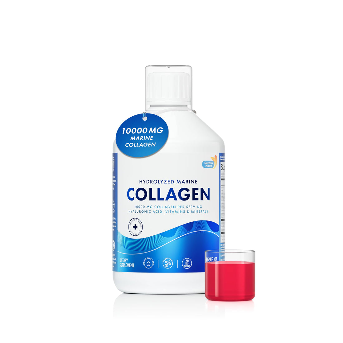 Swedish Nutra 10,000 mg Hydrolyzed Marine Collagen Liquid Supplement - 500 ml, 20 Day Supply | Hyaluronic Acid, Biotin & Vitamin C for Healthy Hair, Skin, Nails & Joints | For Men & Women | Sugar-Free Swedish Nutra buy supplements canada