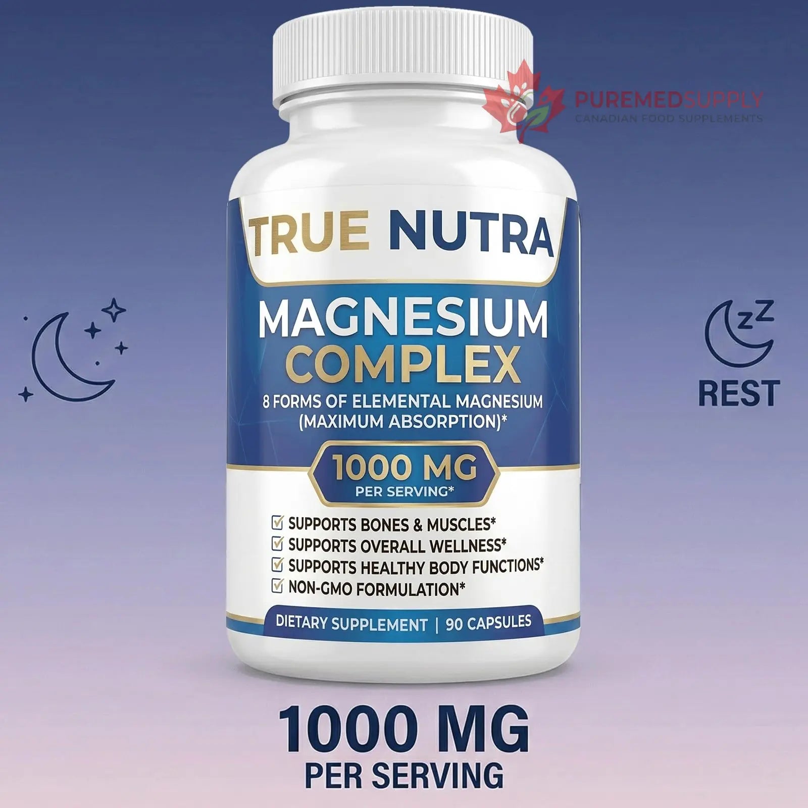 True nutra Magnesium Complex，Advanced 8-in-1 Magnesium Blend，Glycinate, Citrate, Malate, Taurate etc，High Formula，90 Capsules true nutra buy supplements canada