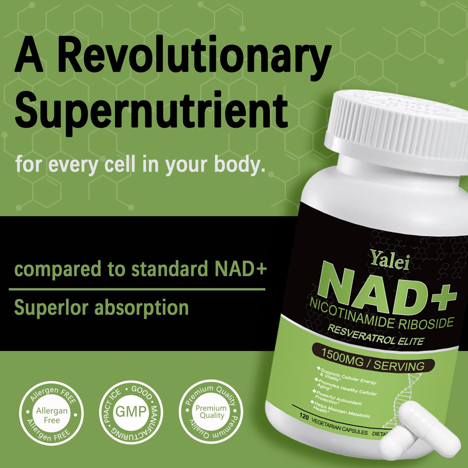 Yalei NAD Resveratrol Supplement 1500mg,120 Veggie Capsules | Liposomal NAD Plus Boosting | Support Cellular Health, Stamina & Healthy Aging for Women & Men | Non-GMO Yalei buy supplements canada