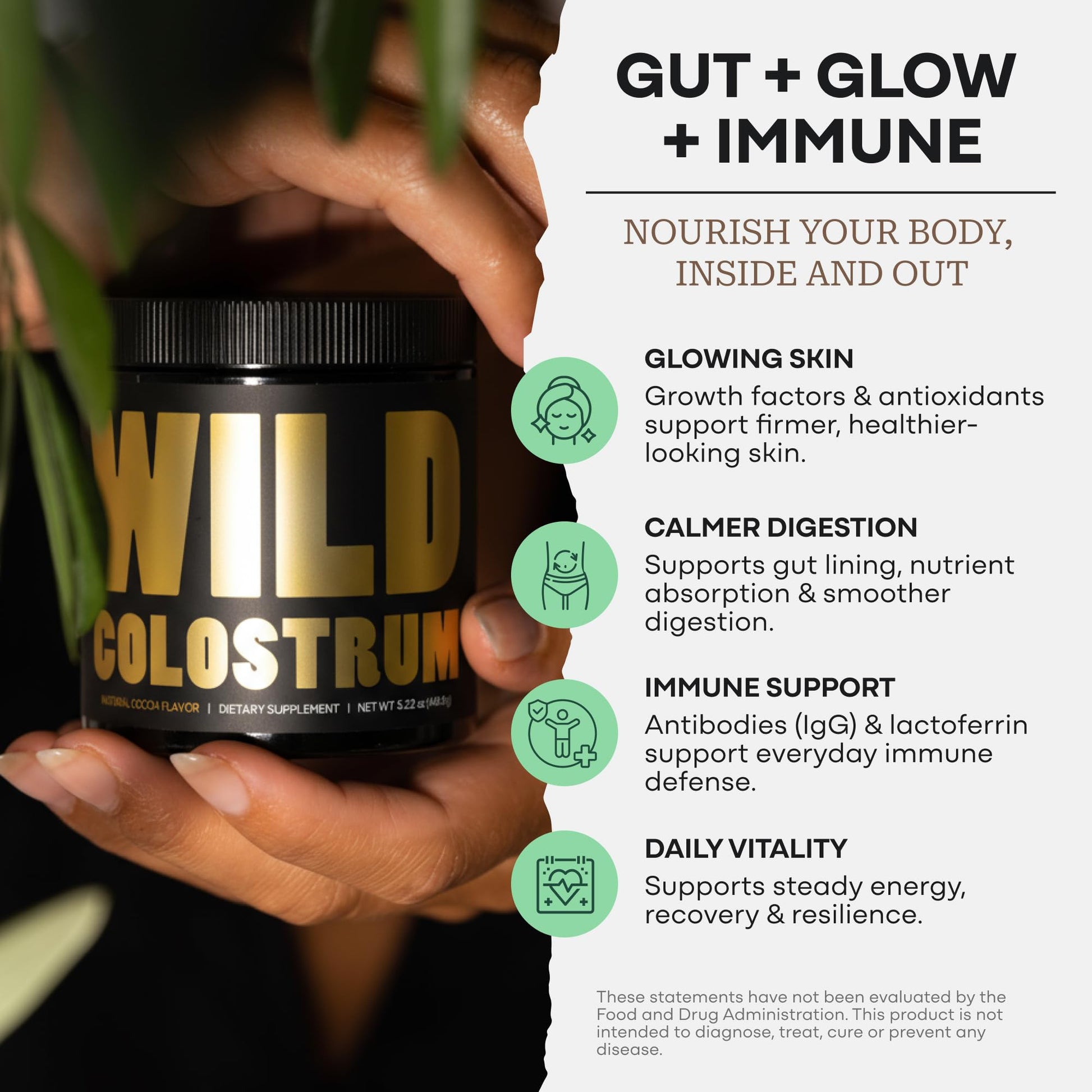 Colostrum Supplement - Grass Fed Pure Bovine Colostrum Powder - 2000mg & 400mg IgG (calostro bovino) - Gut, Immunity, Skin, Hair Support - Sugar Free, Natural Cacao Flavour, 30 Servings Wild Foods buy supplements canada