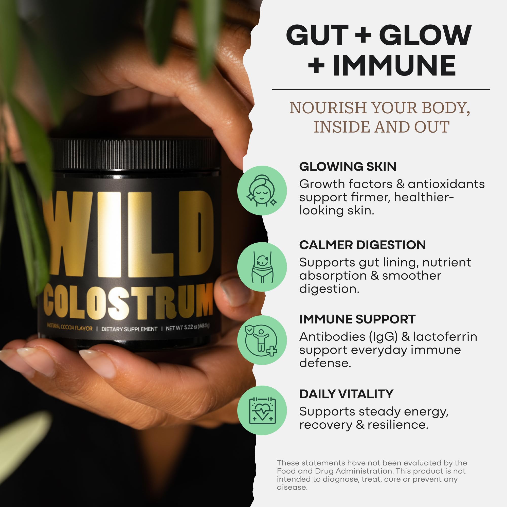 Colostrum Supplement - Grass Fed Pure Bovine Colostrum Powder - 2000mg & 400mg IgG (calostro bovino) - Gut, Immunity, Skin, Hair Support - Sugar Free, Natural Cacao Flavour, 30 Servings Wild Foods buy supplements canada