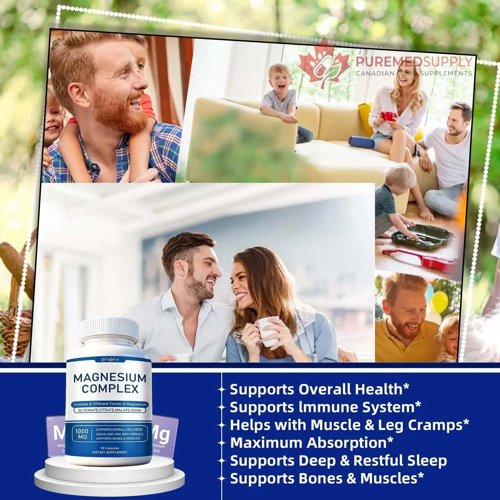 Magnesium Complex Supplement 8 Elemental - Magnesium Glycinate, Citrate, Malate, Oxide | Easy Absorption for Bones, Muscle, Energy, Vegan, Non-GMO 90 Capsules (1pc) OFHOFH buy supplements canada