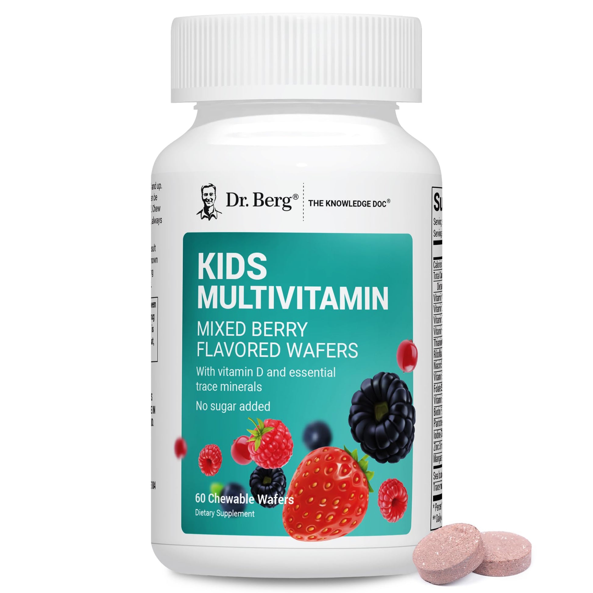 Dr. Berg Kids Chewable Multivitamins (NOT Sweetened w/Sugar) - Daily Multivitamin for Kids that Includes 20 Nutrients & Trace Mineral Complex - Mixed Berry Chewable Vitamins for Kid - Red Wafers Dr. Berg Nutritionals buy supplements canada