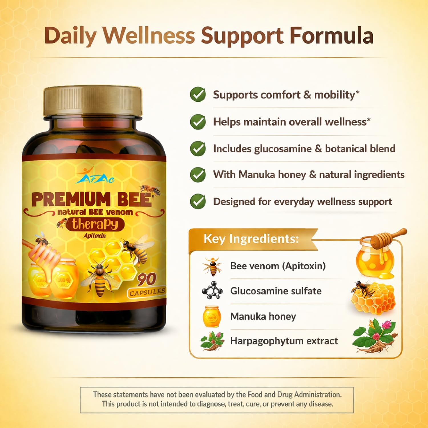 VITAMISAN Premium Natural Bee Venom with glucosamine sulfate Veneno Abeja 90 Capsulas Apitoxin Manuka Honey Dietary Supplement VITAMISAN buy supplements canada