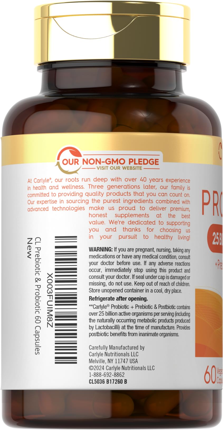 Carlyle Probiotic with Prebiotics & Postbiotics | 25 Billion CFU | 60 Capsules | Supplement for Women & Men | Powder Pills Carlyle buy supplements canada
