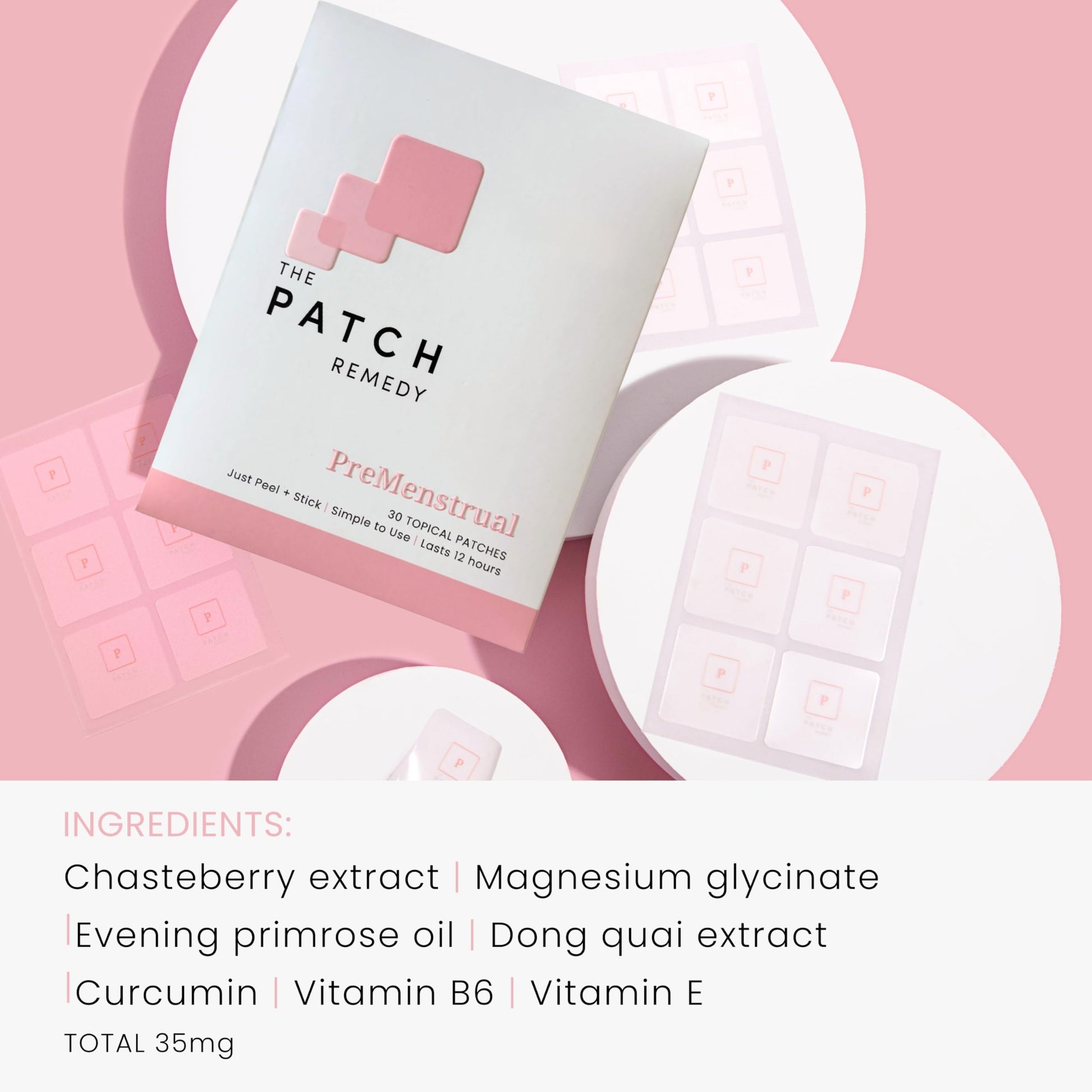 The Patch Remedy Pre Menstrual Patch | Chasteberry, Magnesium, Evening Primrose, Dong Quai, B6 & Vitamin E | 30 Patches The Patch Remedy buy supplements canada