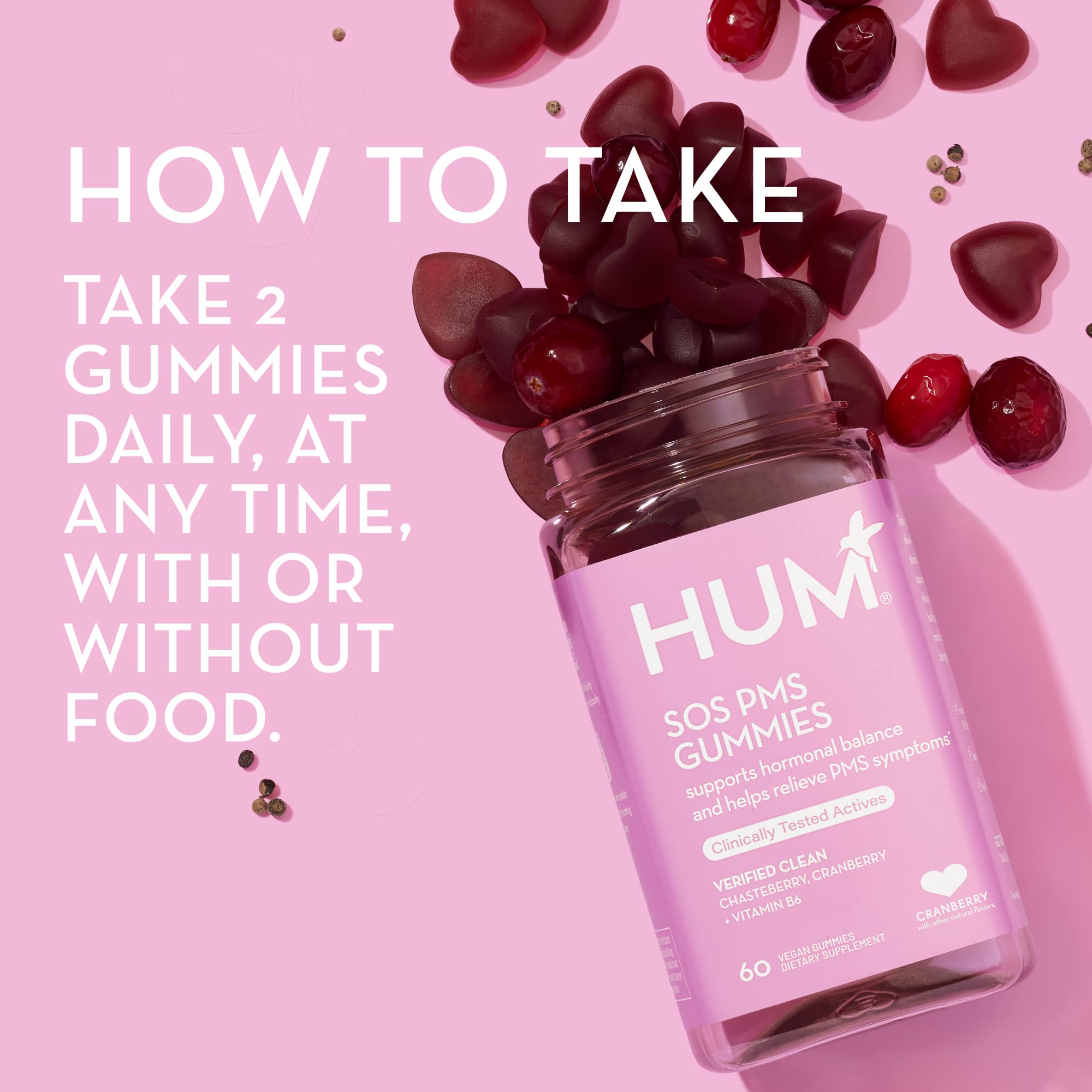 HUM Nutrition SOS PMS Gummies, PMS Support Supplement for Women, Support Cycle Symptoms, Bloating, Hormonal Balance, Includes Vitamin B6, Cranberry & Chasteberry Vitex, Gluten Free, 60 Vegan Gummies HUM buy supplements canada