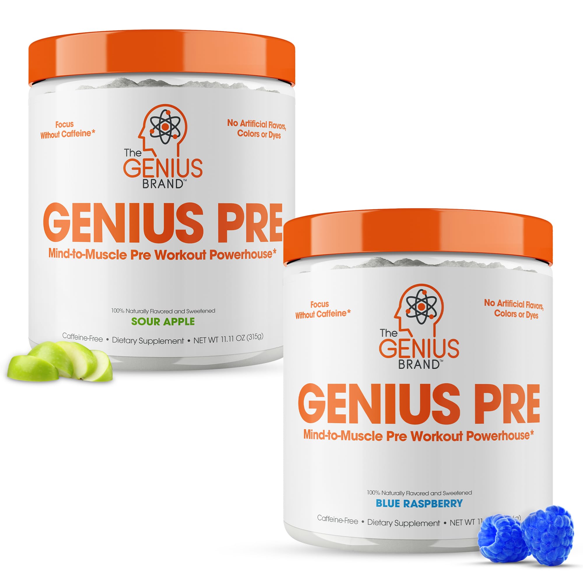 Genius Pre-Workout Supplement Bundle - Blue Raspberry & Sour Apple - Caffeine The Genius Brand buy supplements canada