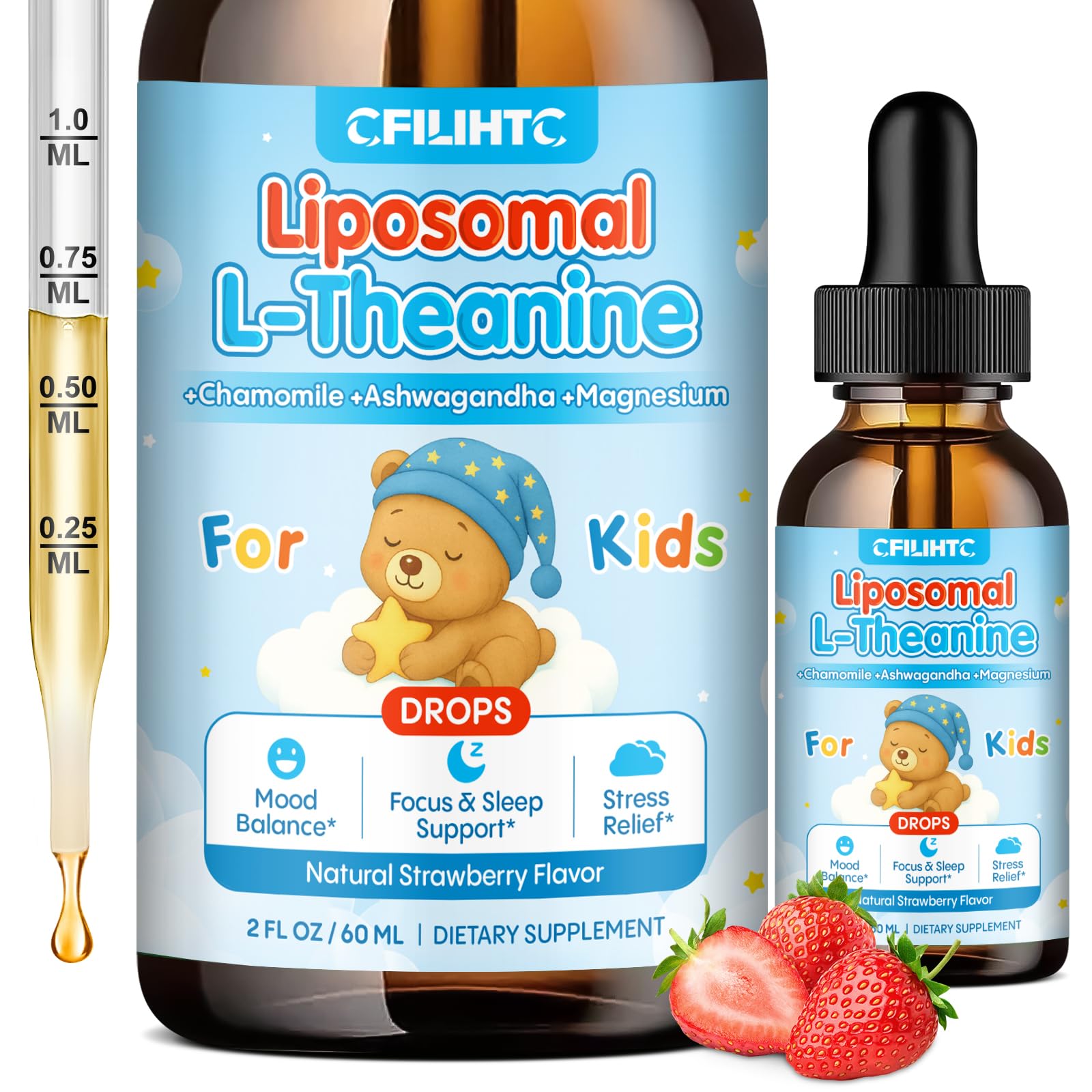 Liposomal L-Theanine Drops for Kids & Adults – Liquid L-Theanine Supplement with Magnesium Glycinate, Ashwagandha, Chamomile, Vitamin B6 & D3 – Supports Calm, Focus & Restful Sleep – Strawberry Flavor CFILIHTC buy supplements canada