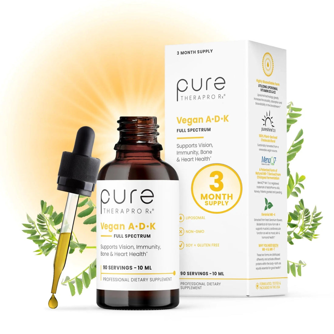 Pure Therapro Rx Vegan A-D-K Drops 10 Ml, Made in USA | 3 Month Supply | Vitamin A (Palmitate), Liposomal Vitamin D3 (Pureshine) Pure Therapro Rx buy supplements canada