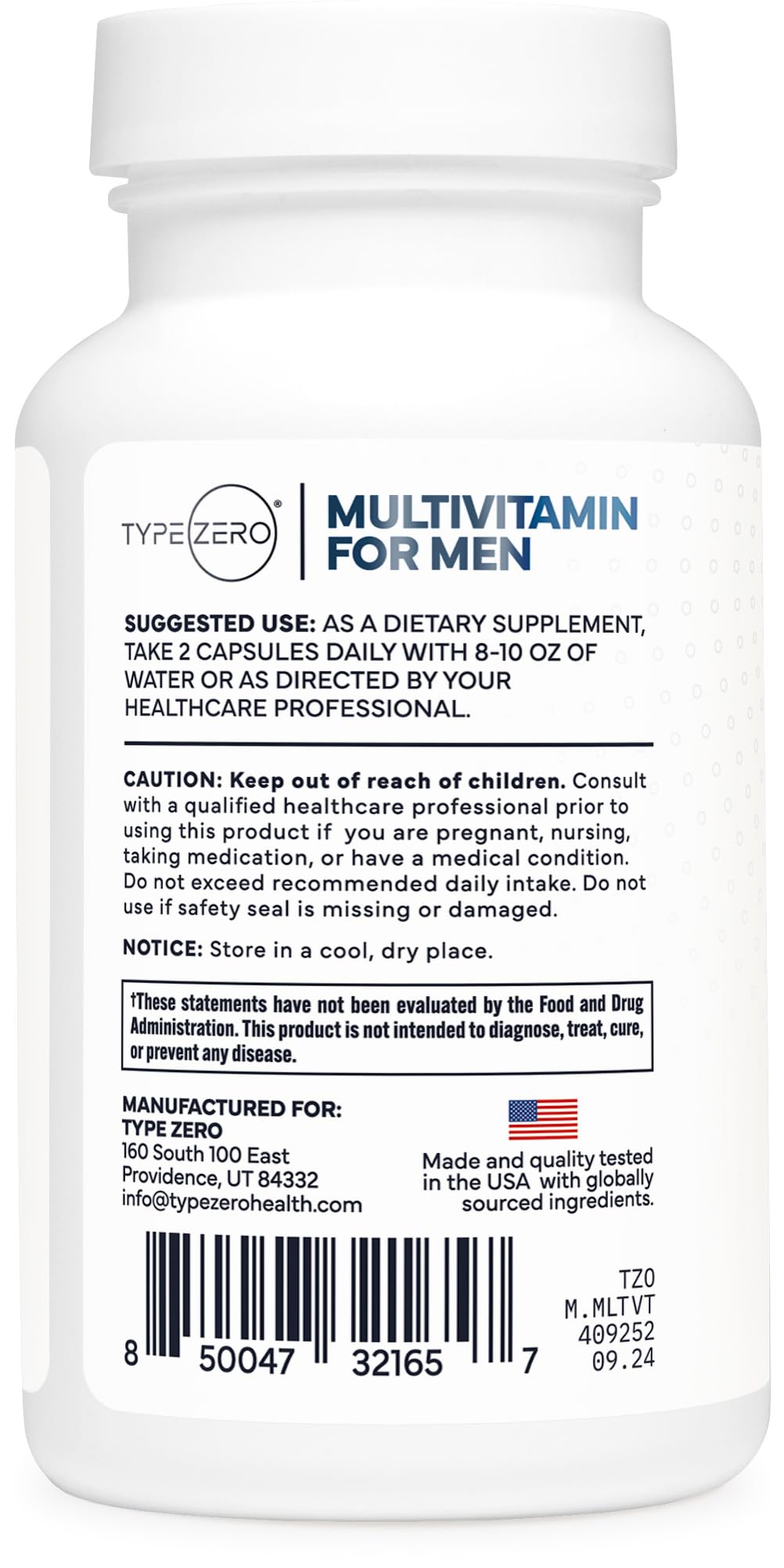 Type Zero Multivitamin Capsules for Men (120 Capsules) (1200 mg) - Gluten-Free, 60 Servings Type Zero buy supplements canada