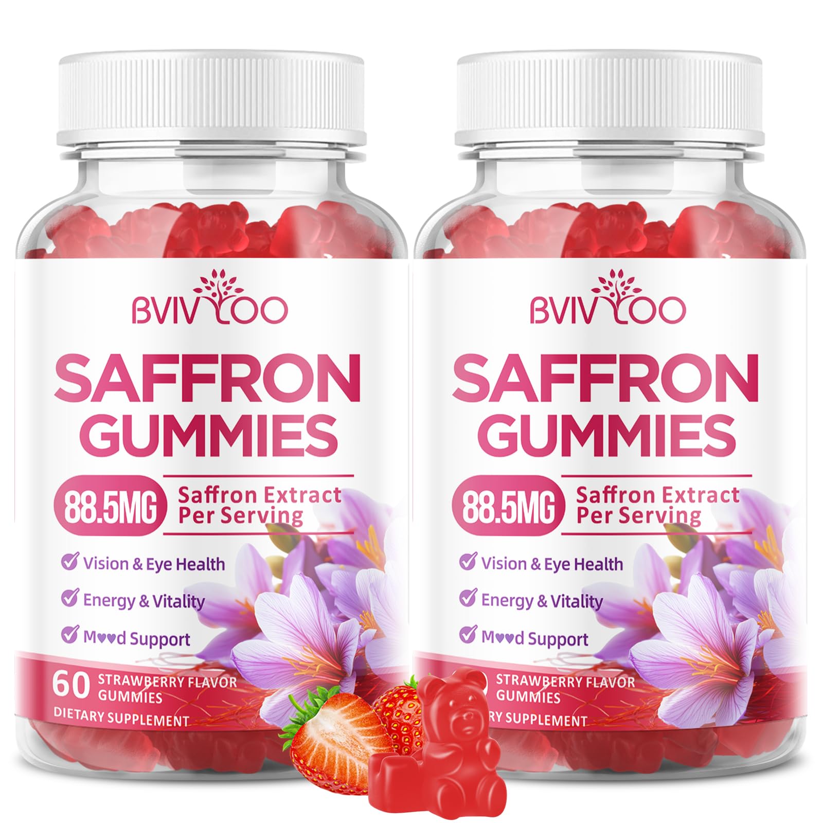 Saffron Gummies for Adult Kids, 10-IN-1 Formula with Saffron 88.5mg, Vitamins D3 & B6, Magnesium, Zinc, Ashwagandha, L-Theanine, St. John's Wort - Supports Mood & Focus, Strawberry Flavor, 60 Count BVIVLOO buy supplements canada
