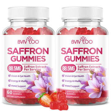 Saffron Gummies for Adult Kids, 10-IN-1 Formula with Saffron 88.5mg, Vitamins D3 & B6, Magnesium, Zinc, Ashwagandha, L-Theanine, St. John's Wort - Supports Mood & Focus, Strawberry Flavor, 60 Count BVIVLOO buy supplements canada