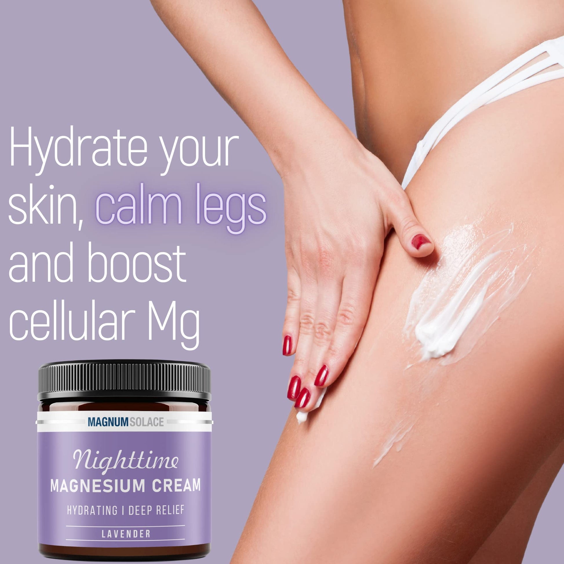 Magnum Solace Magnesium Lotion – Nighttime Magnesium Cream – Apply to Legs, Arms or Chest - Topical Magnesium Chloride – USA Made and Safe for Kids (Lavender) Magnum Solace buy supplements canada