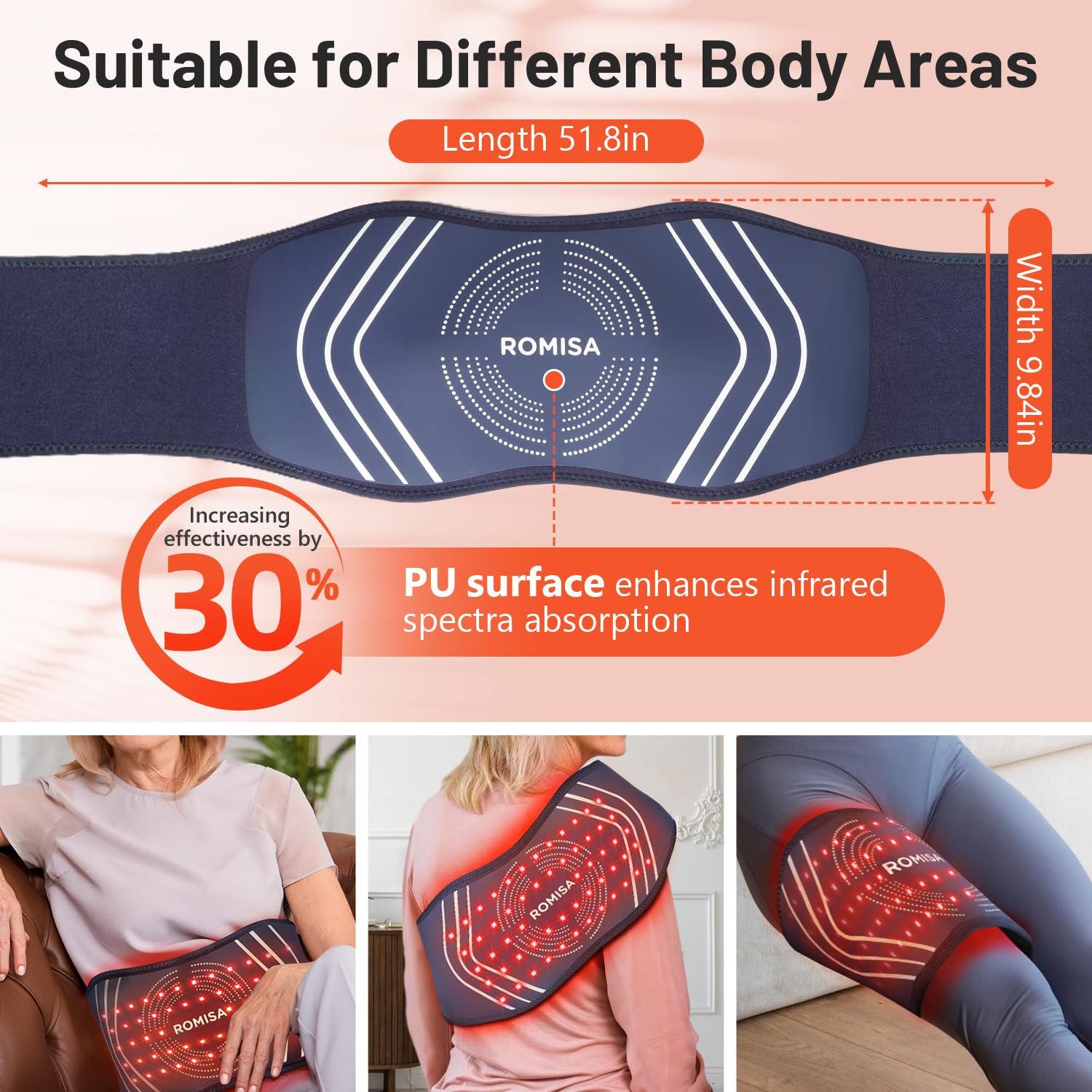 ROMISA Red Light Therapy Belt - Infrared Light Therapy Vibration Rechargeable 660nm&850nm ROMISA buy supplements canada