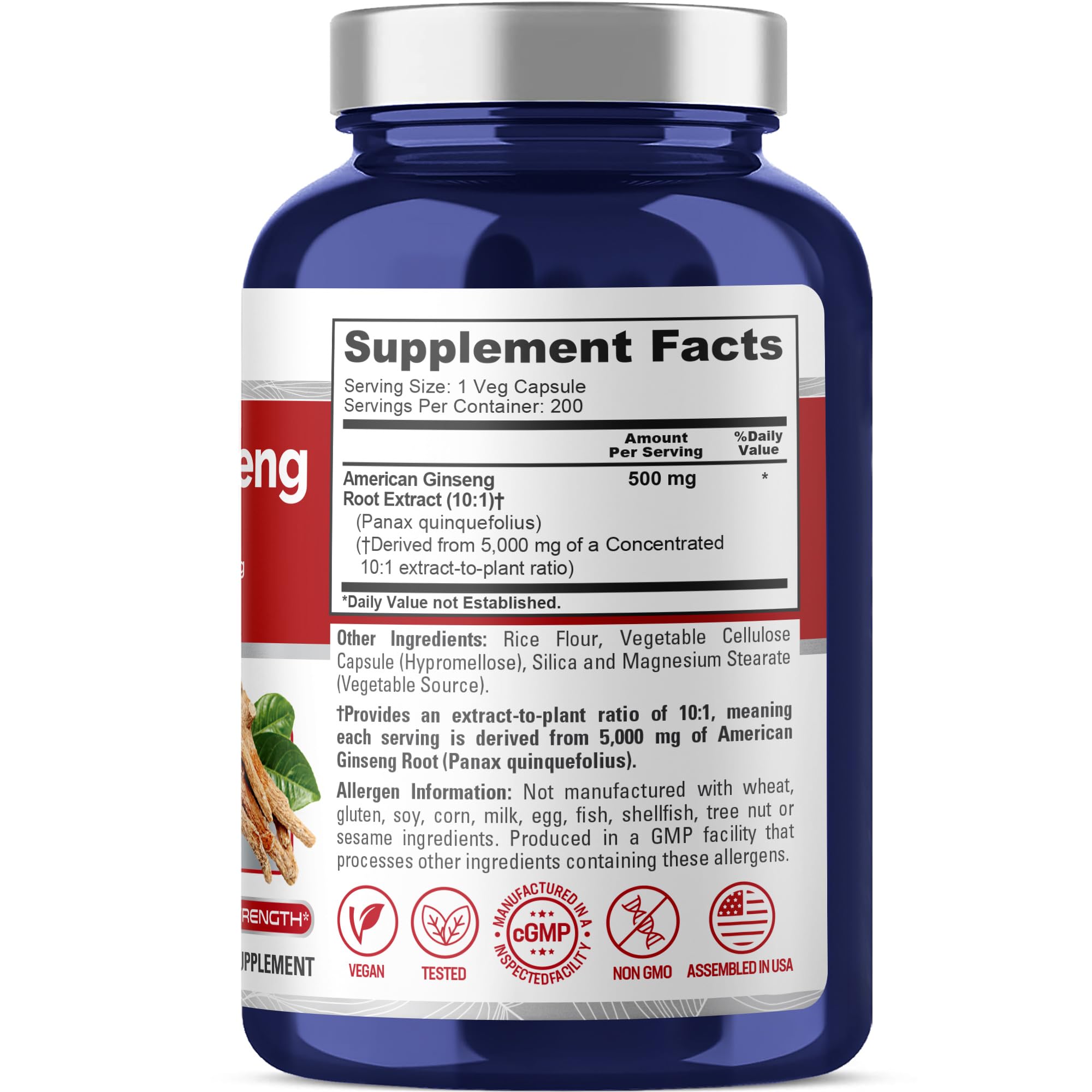 NusaPure American Ginseng 10:1 Extract, 500 mg Equivalent to 5000mg - 200 Veggie Capsules (Vegetarian, Non-GMO, Vegan) NusaPure buy supplements canada