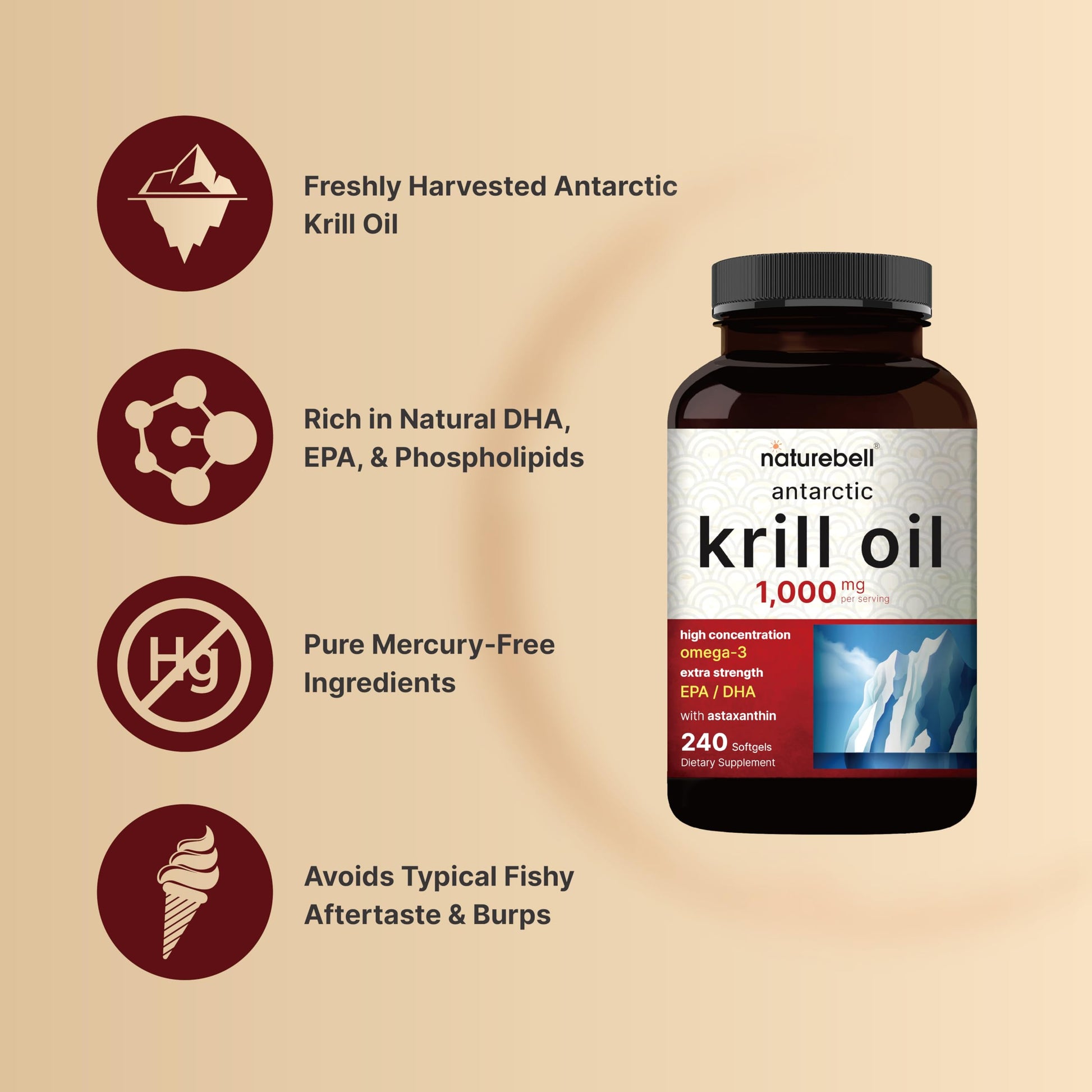 NatureBell Antarctic Krill Oil 1000mg Supplement, 240 Softgels, Natural Source of Omega-3 NatureBell buy supplements canada