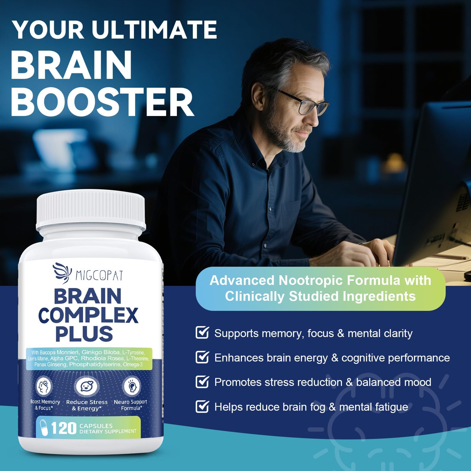 Brain Supplements for Memory and Focus | Nootropic with Bacopa Monnieri, Lion's Mane, Alpha GPC, Ginkgo Biloba | Mental Clarity & Cognitive Support | Vitamin B6 & B12 Neuro Health - Non-GMO, 120 Caps Migcopat buy supplements canada