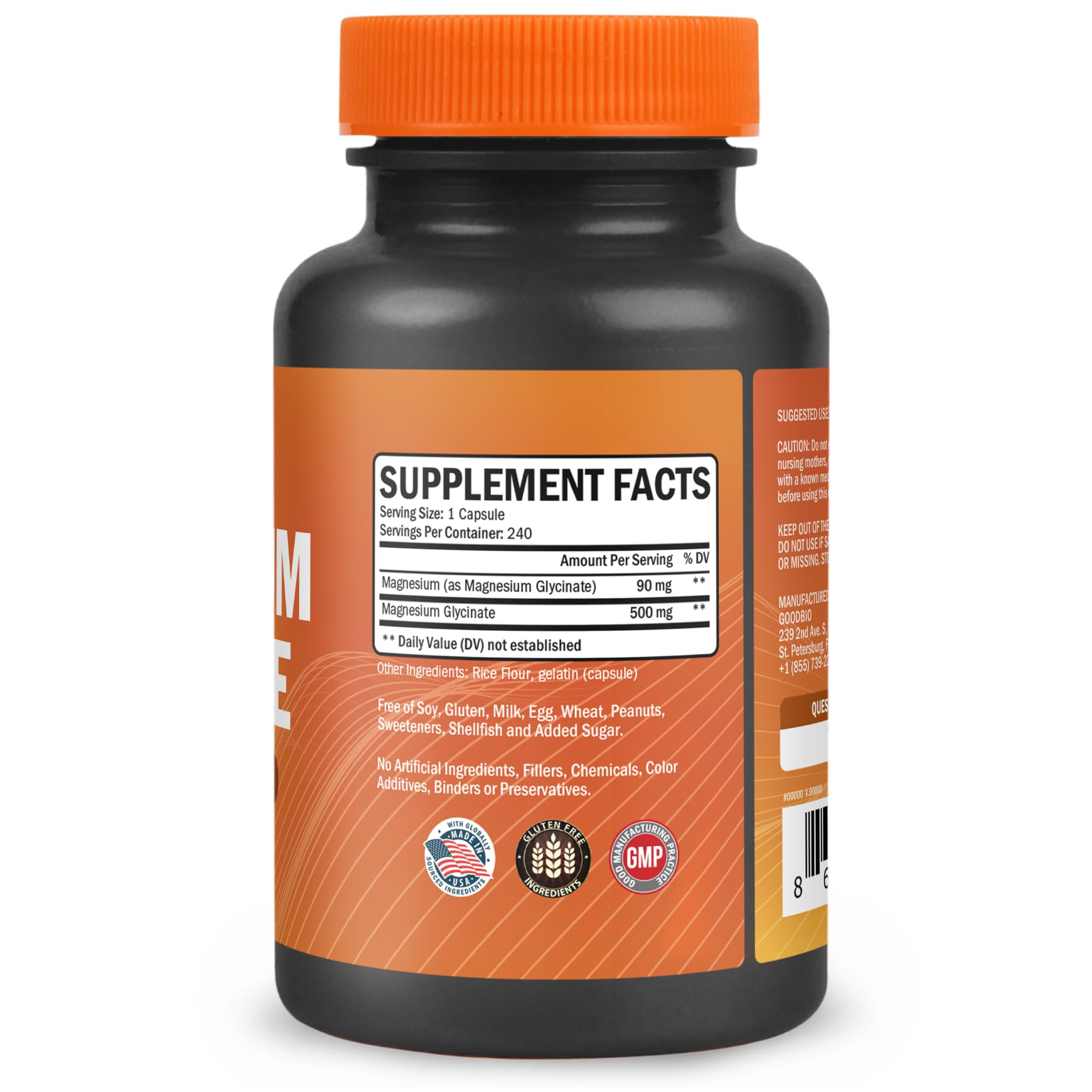 Magnesium Glycinate - High Absorption Magnesium Supplement 500mg Per Serving for Stress Relief, Sleep, Heart and Bone Health, Nerve Support - Non-GMO, Gluten-Free, Gentle on Stomach, 240 Capsules GOODBIO buy supplements canada