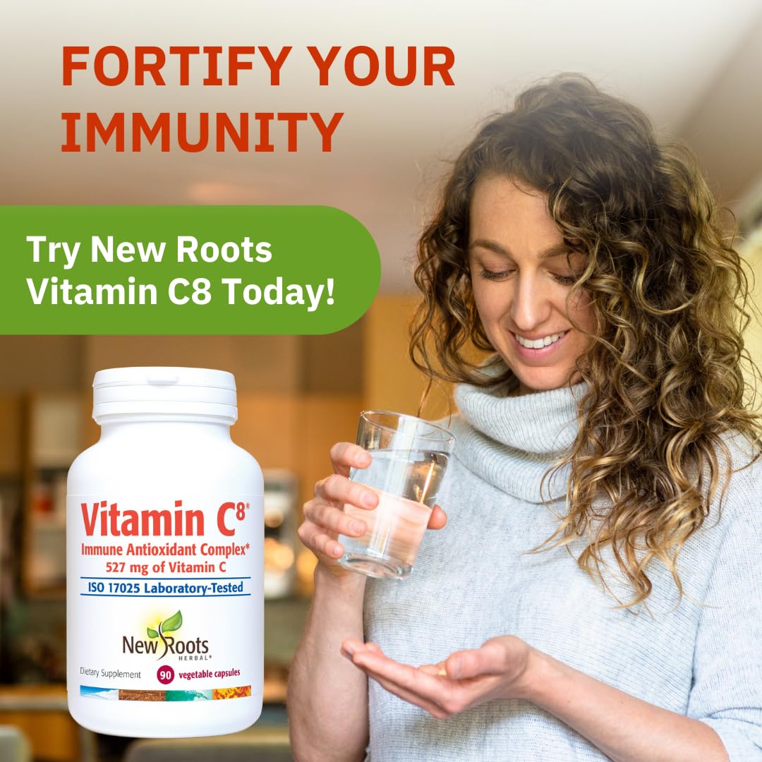 Vitamin C8 + Zinc Supplement for Higest Absorption (90 Capsules) | 527mg per Portion | 8 Buffered Sources of Vitamin C with Bioflavonoids, Green Tea & Quercetin for Stronger Defense | 3 months Supply NEW ROOTS HERBAL buy supplements canada