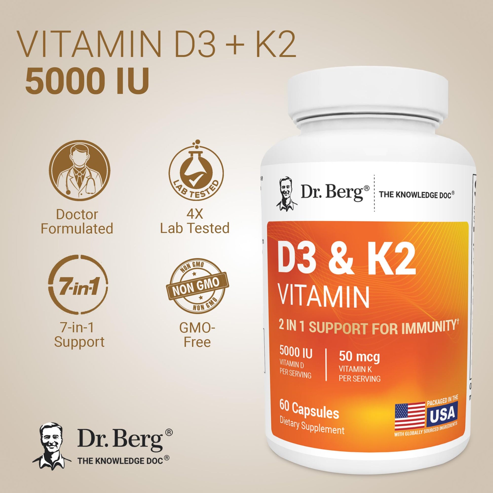 Dr. Berg Vitamin D3 & K2 5,000 IU + MK-7 – 60 Capsules – Immune, Bone & Heart Support* Supplement w/Magnesium, Zinc, B6 – 4X Lab-Tested – No Fillers – Non-GMO, cGMP, Formulated in USA Dr. Berg Nutritionals buy supplements canada