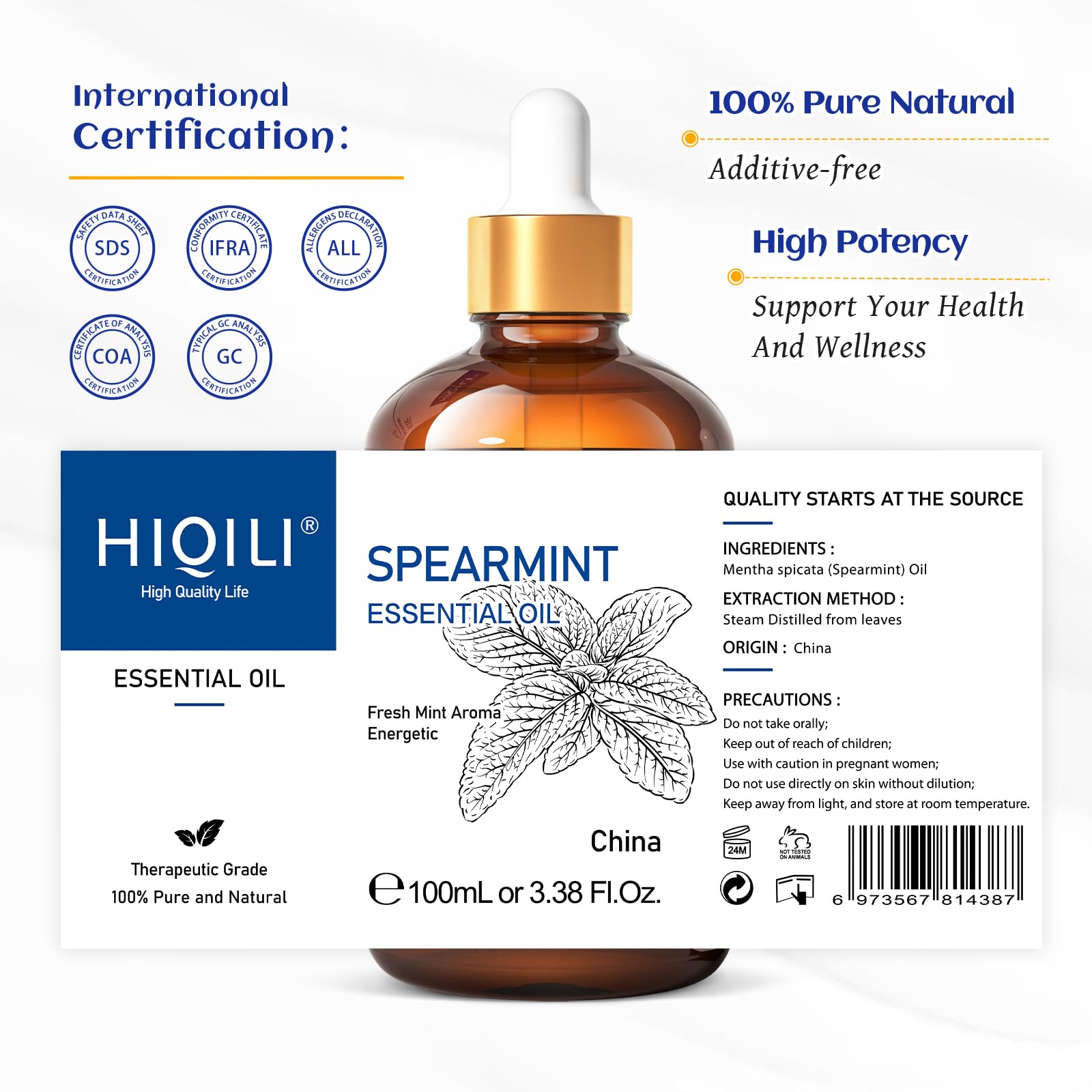 HIQILI 100ML Spearmint Essential Oil for Skin Care -100% Pure Treatment Grade - 3.38 Fl Oz. HIQILI buy supplements canada