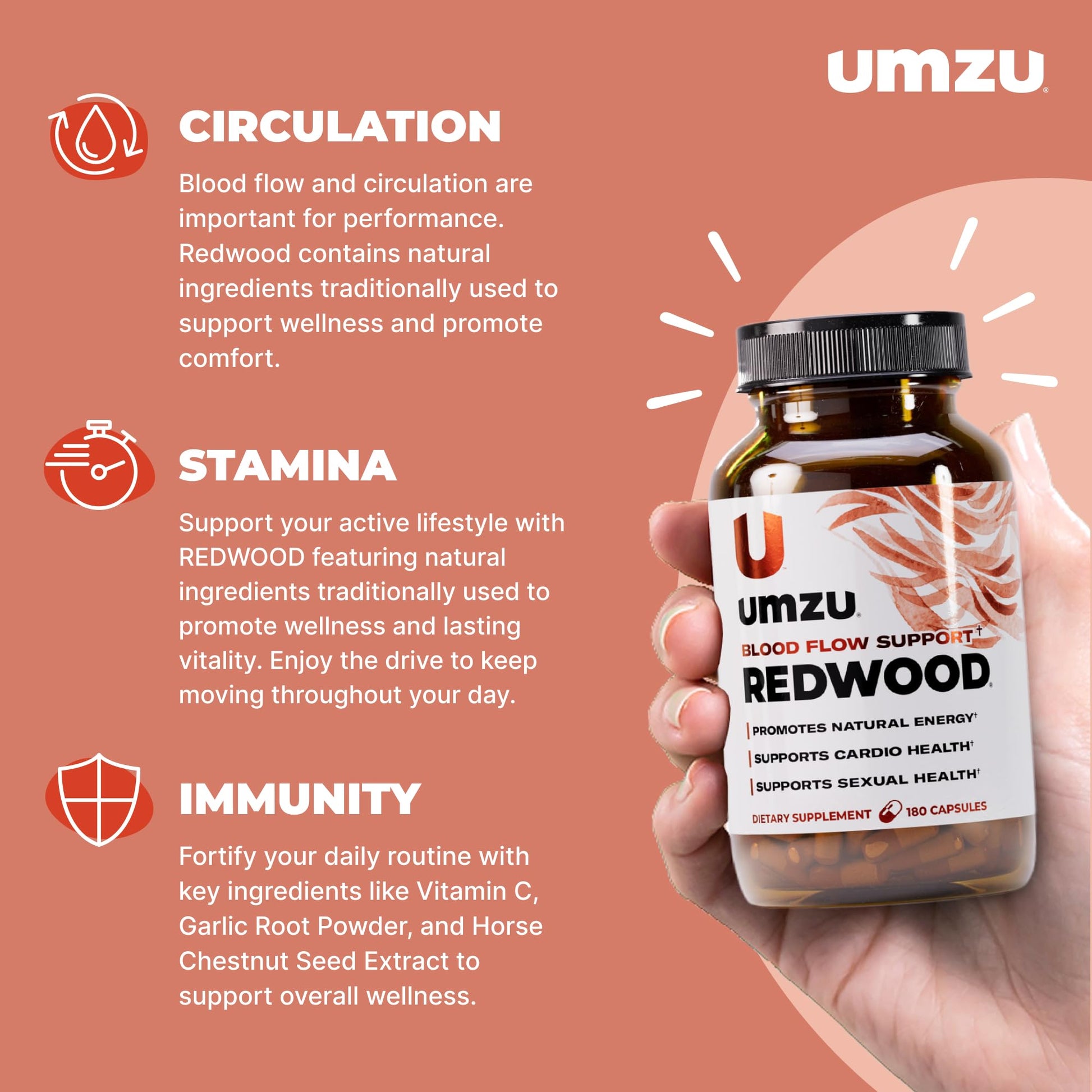 UMZU Redwood Nitric Oxide Booster, (30 Day Supply) – Vitamin C, Garlic & Horse Chestnut – Healthy Circulation & Endurance – Daily Cardiovascular Support Nitric Oxide UMZU buy supplements canada