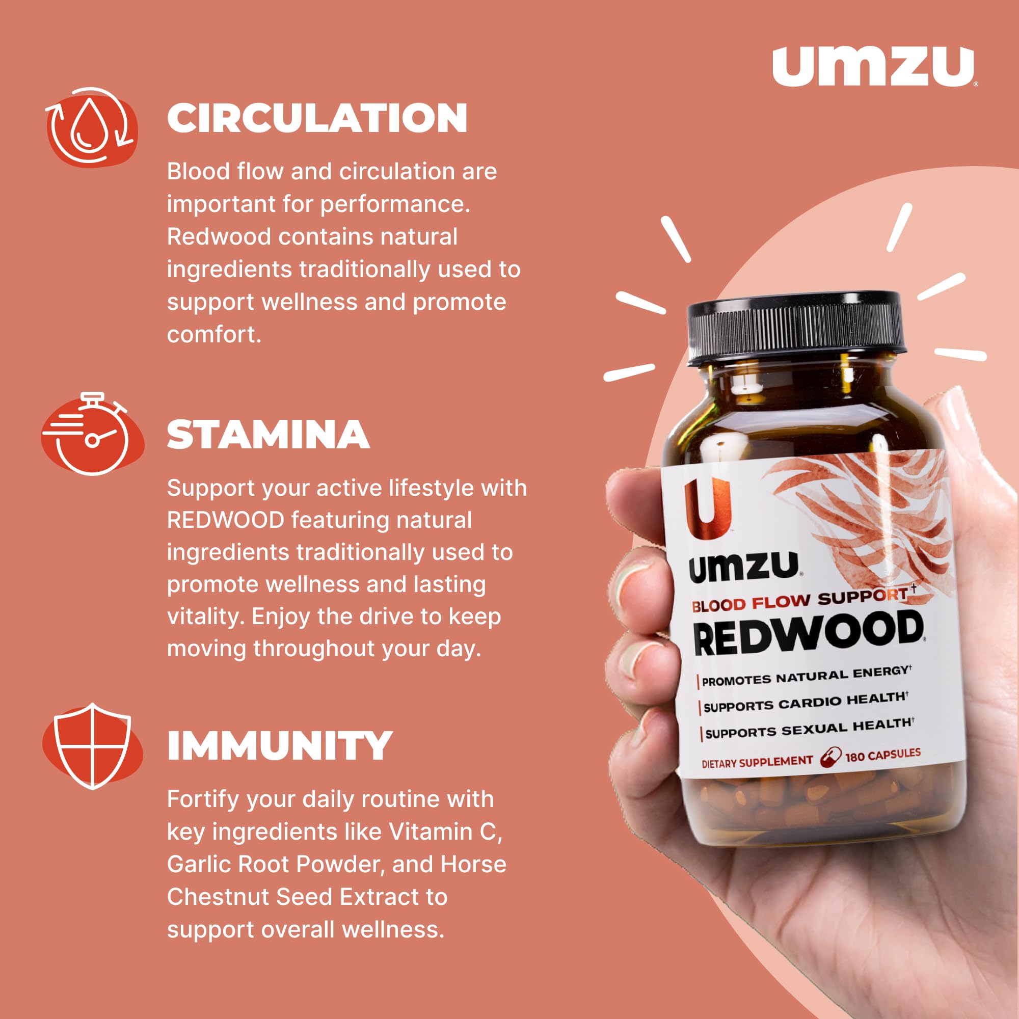 UMZU Redwood Nitric Oxide Booster, (30 Day Supply) – Vitamin C, Garlic & Horse Chestnut – Healthy Circulation & Endurance – Daily Cardiovascular Support Nitric Oxide UMZU buy supplements canada