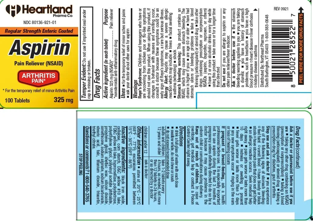 Heartland Pharma Aspirin 325mg Enteric Coated Tablets | Original Strength NSAID Pain Reliever & Fever Reducer | Joint Pain Relief for Arthritis | Child-Resistant Safety Cap | Made in USA | 100 Count Heartland Pharma buy supplements canada