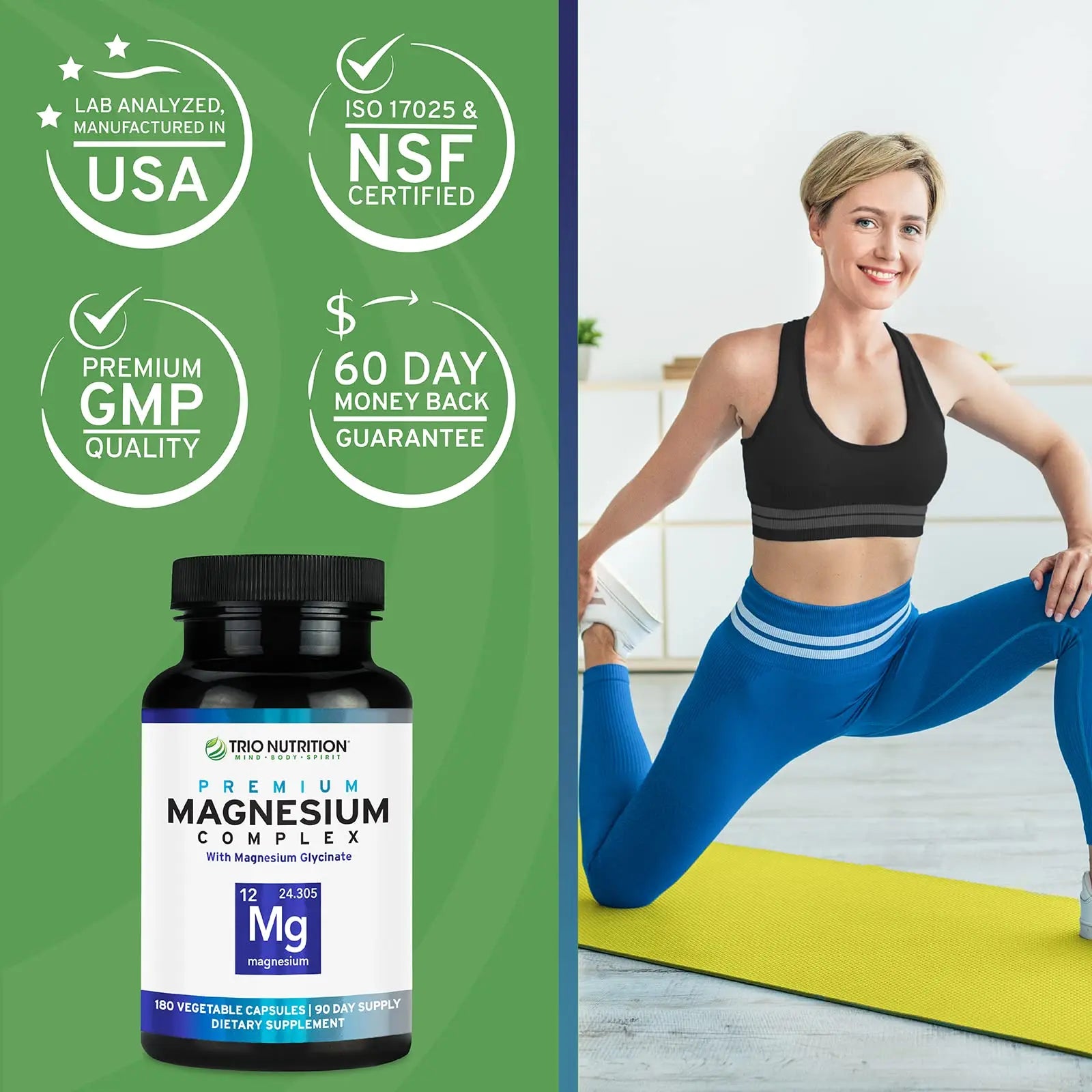 Trio Nutrition Magnesium Complex 90 Day Supply 420 mg | Natural Calm, Relax, Stress Relief, and Muscle Recovery |Magnesium Glycinate Supplement with Vitamin B6 for Rapid Absorption* TRIO NUTRITION buy supplements canada