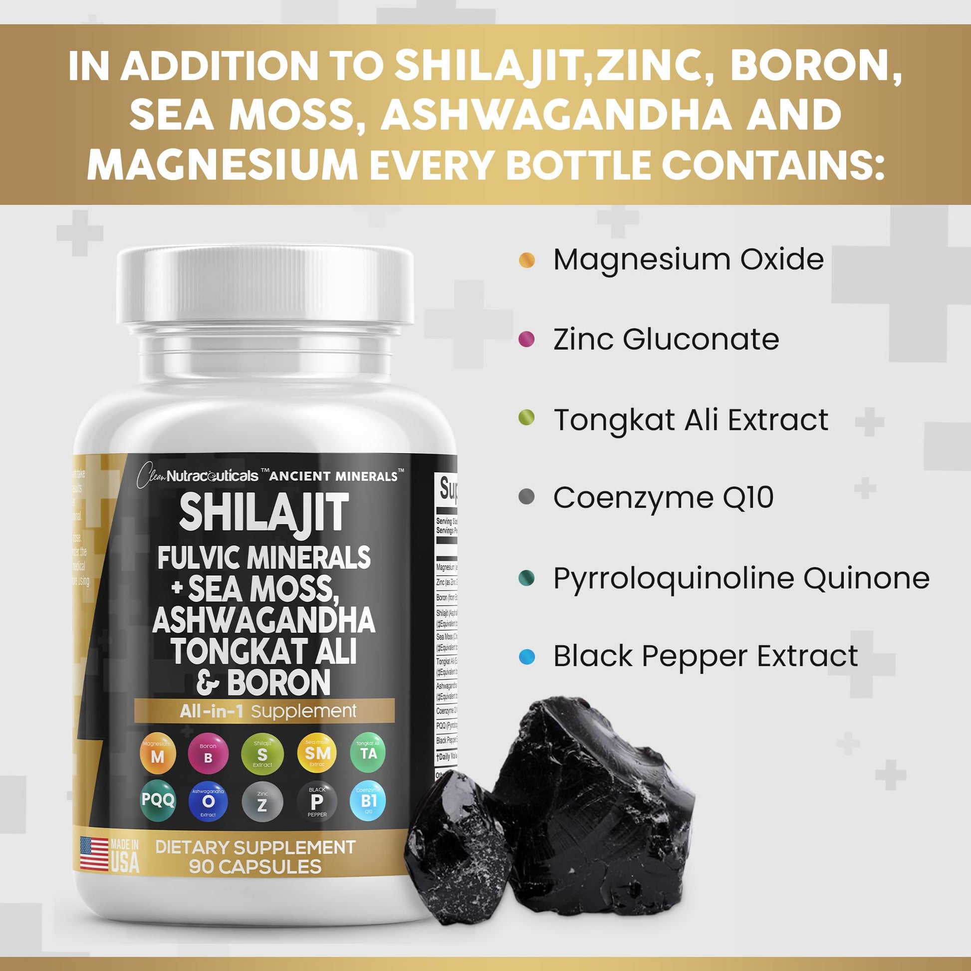 Pure Shilajit Supplement 10,000mg Himalayan w Sea Moss 6000mg Clean Nutraceuticals buy supplements canada