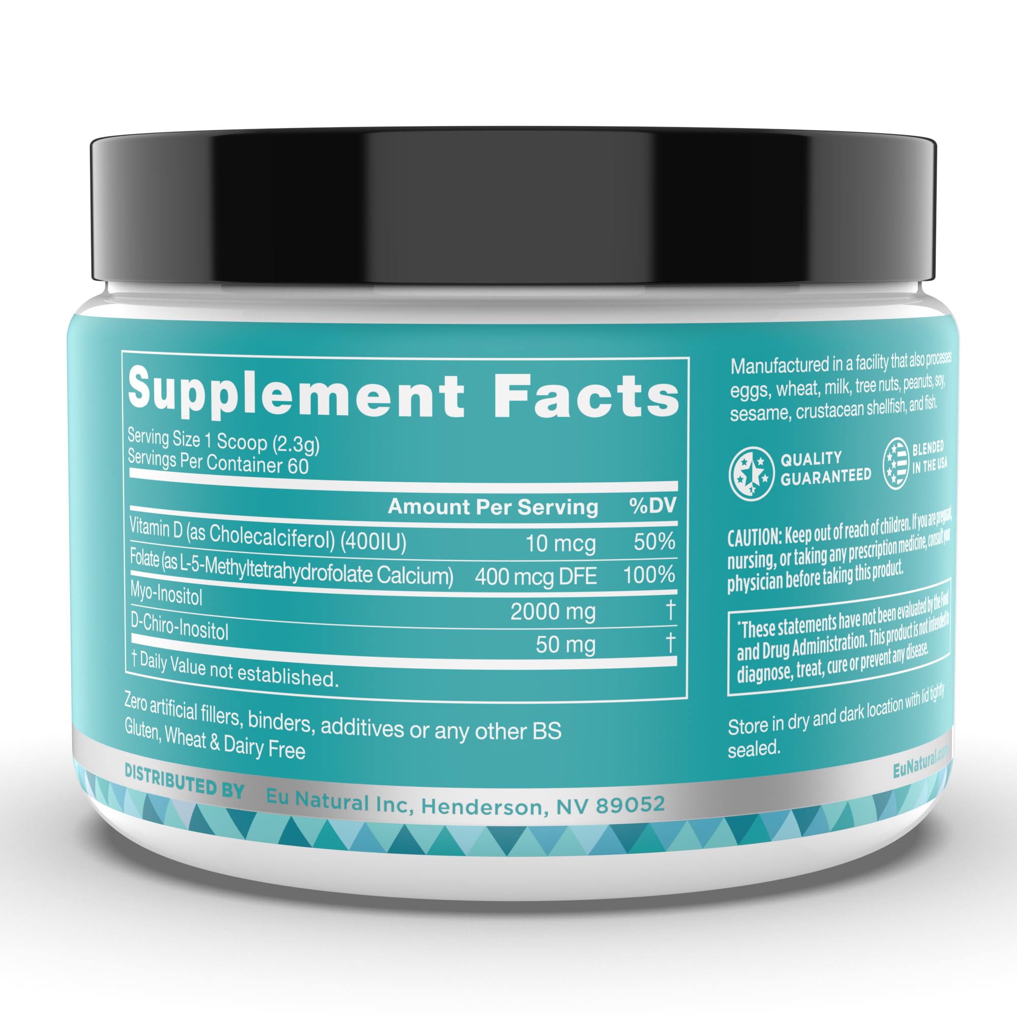 Eu Natural Regulate MAX Myo-Inositol & D-Chiro Inositol Supplement Powder for Women with Vitamin D & Folate Nutritional Support, Hormone Balance & Fertility Support, Unflavored 60 Servings Eu Natural buy supplements canada
