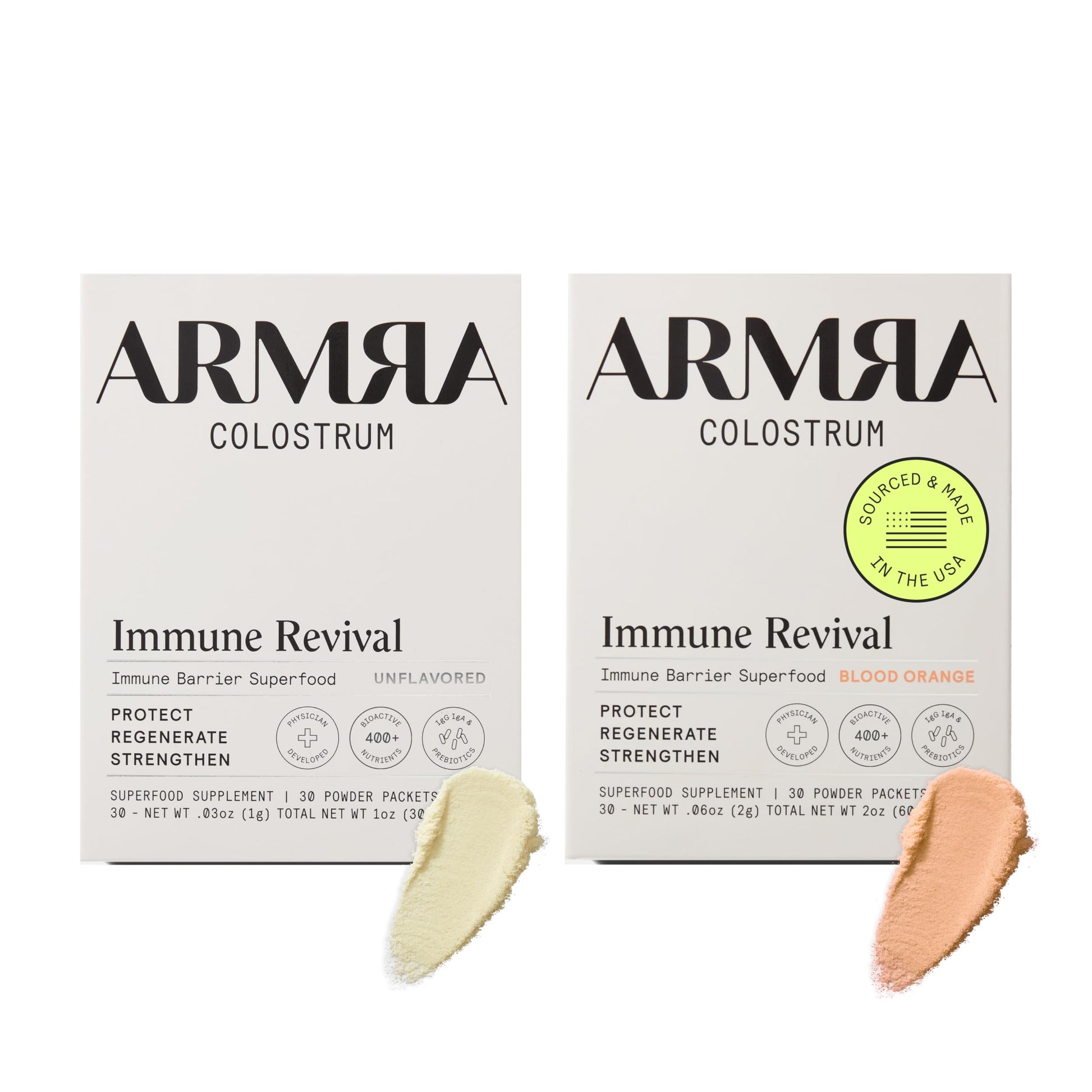ARMRA Colostrum™ Premium Powder, Grass Fed, Gut Health Bloating Immunity Skin & Hair, Contains 400+ Bioactive Nutrients, Keto, Gluten & Fat Free (Unflavored, Blood Orange Bundle | 60 Servings) ARMRA buy supplements canada