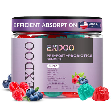 exdoo 3-in-1 Probiotic Gummies Prebiotic+Probiotic+Postbiotic with Organic Spirulina Chlorella Immune Gut & Digestive Support 90 Count exdoo buy supplements canada