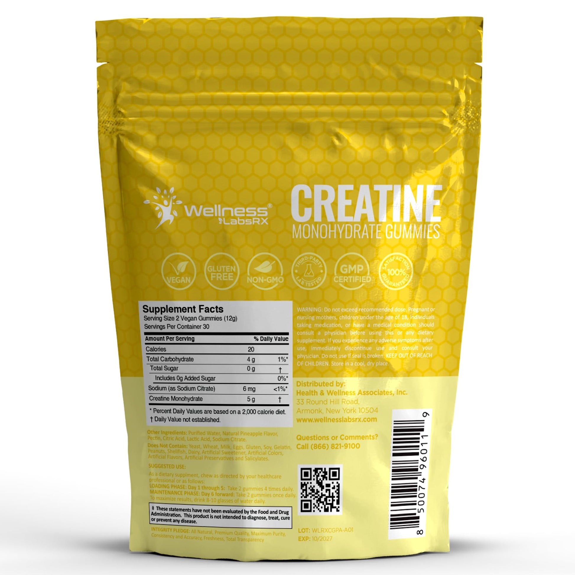 Creatine Gummies 5000mg, 30 Servings Creatine Monohydrate Gummies - Third-Party Tested Creatine for Women, Pineapple Flavor Creatine for Men, Muscle Growth, WELLNESS LABSRX buy supplements canada