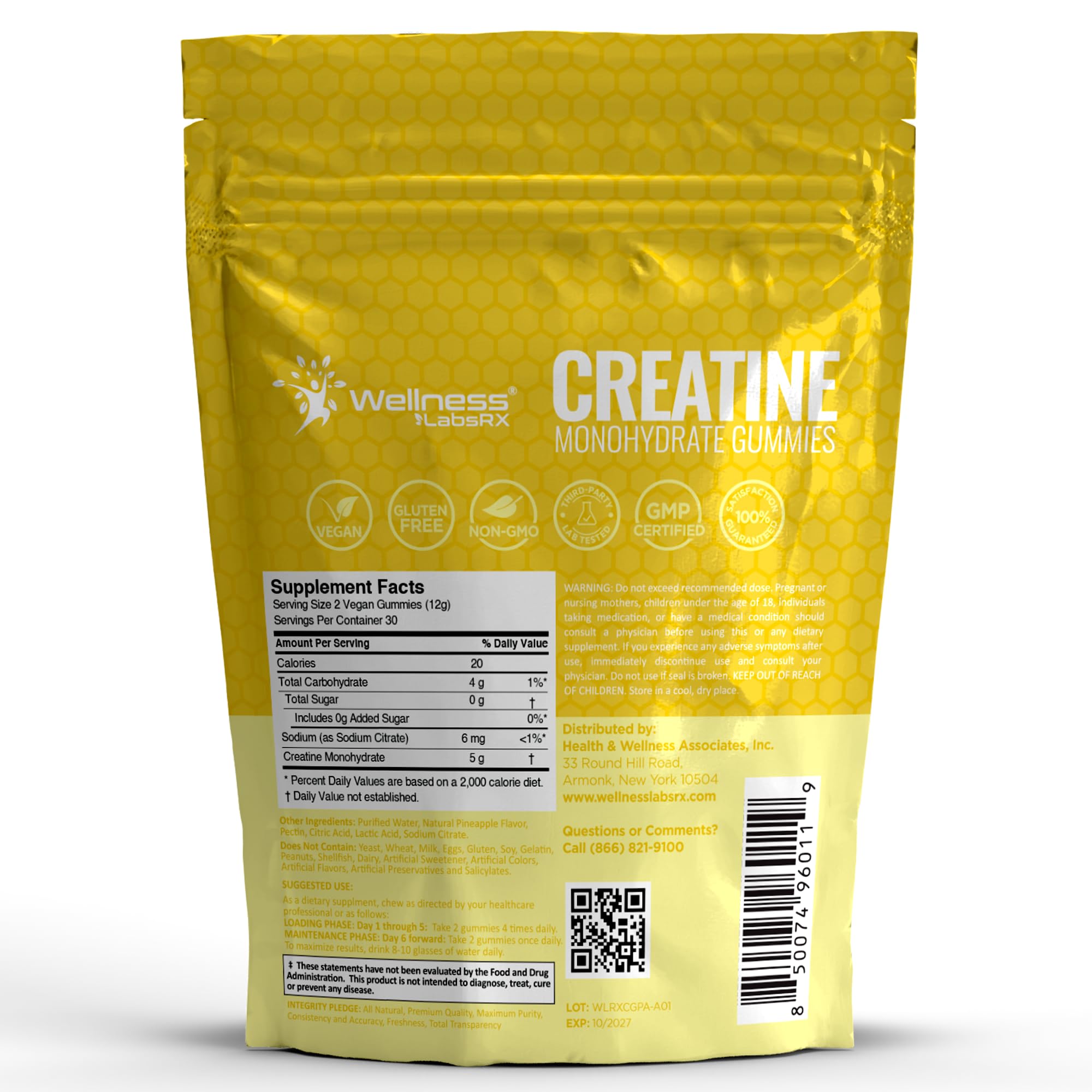 Creatine Gummies 5000mg, 30 Servings Creatine Monohydrate Gummies - Third-Party Tested Creatine for Women, Pineapple Flavor Creatine for Men, Muscle Growth, WELLNESS LABSRX buy supplements canada