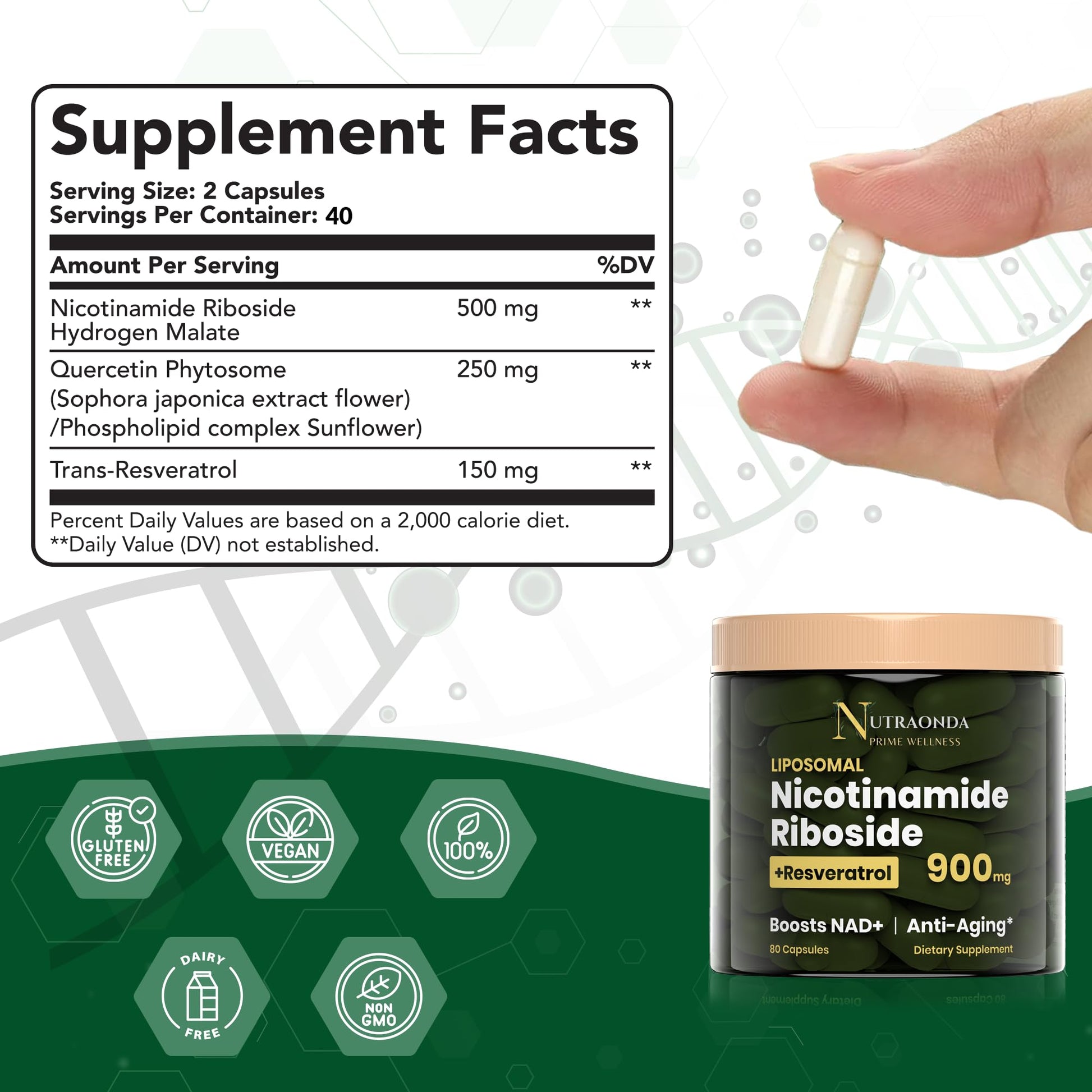 NUTRAONDA Liposomal Nicotinamide Riboside 900mg Resveratrol & Quercetin – NAD Supplement Plus for Anti Aging, Cellular Energy & Improve Health- 80 Capsules NUTRAONDA buy supplements canada