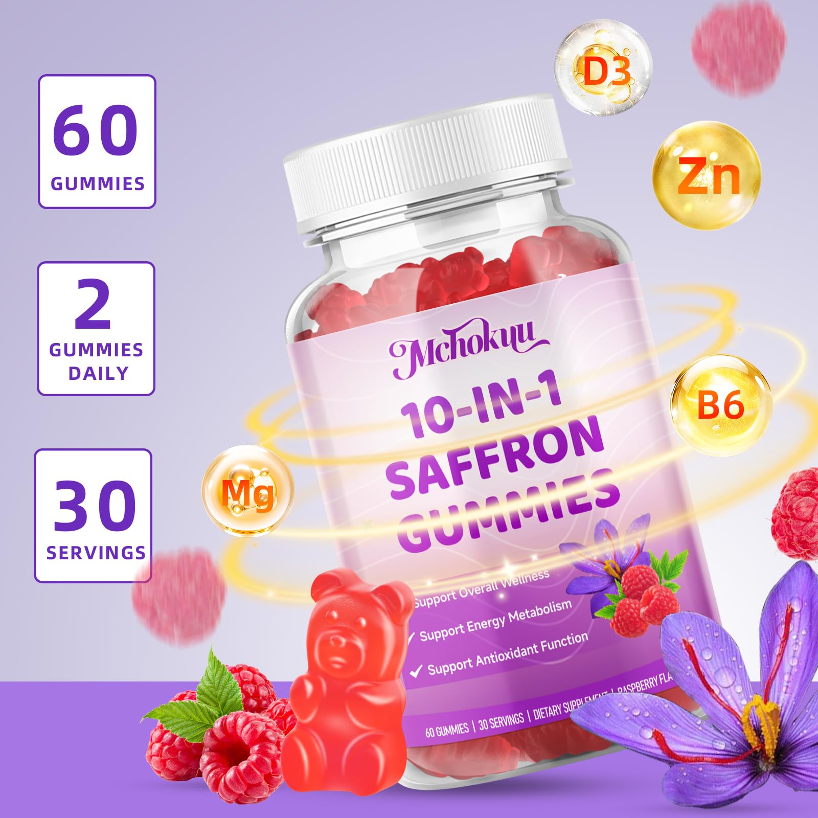 Saffron Supplement Gummies for Kids & Adults Supports Antioxidant Function with Ashwagandha, L-Theanine, Rhodiola Rosea, Lemon Balm, Vitamin D3, B6, Magnesium & Zinc – Raspberry Flavor, 60 Count Mchokuu buy supplements canada