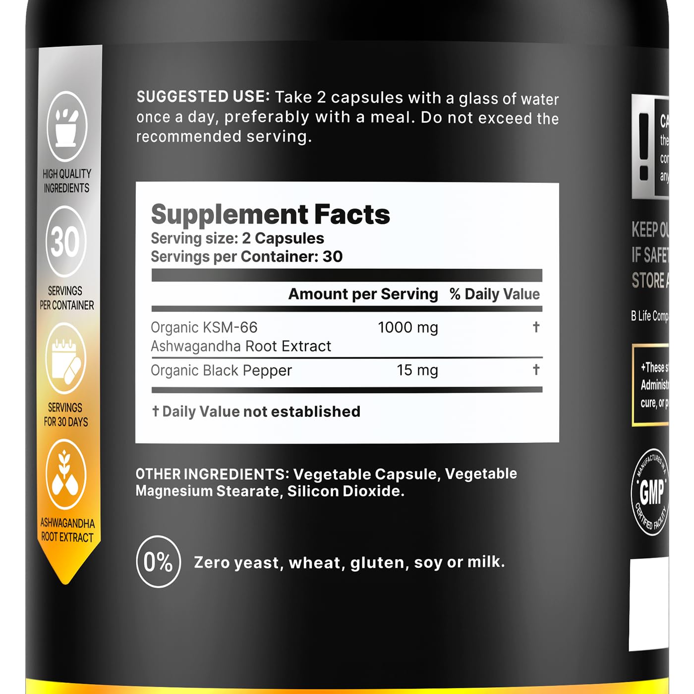 Organic Ashwagandha KSM-66 1000 mg Supplement | Adaptogen for Cortisol Support & Stress Relief | Mood, Calm & Sleep Aid for Men & Women | Ashwagandha ritual vitamins for women | 60 Vegan Caps B Life Company buy supplements canada