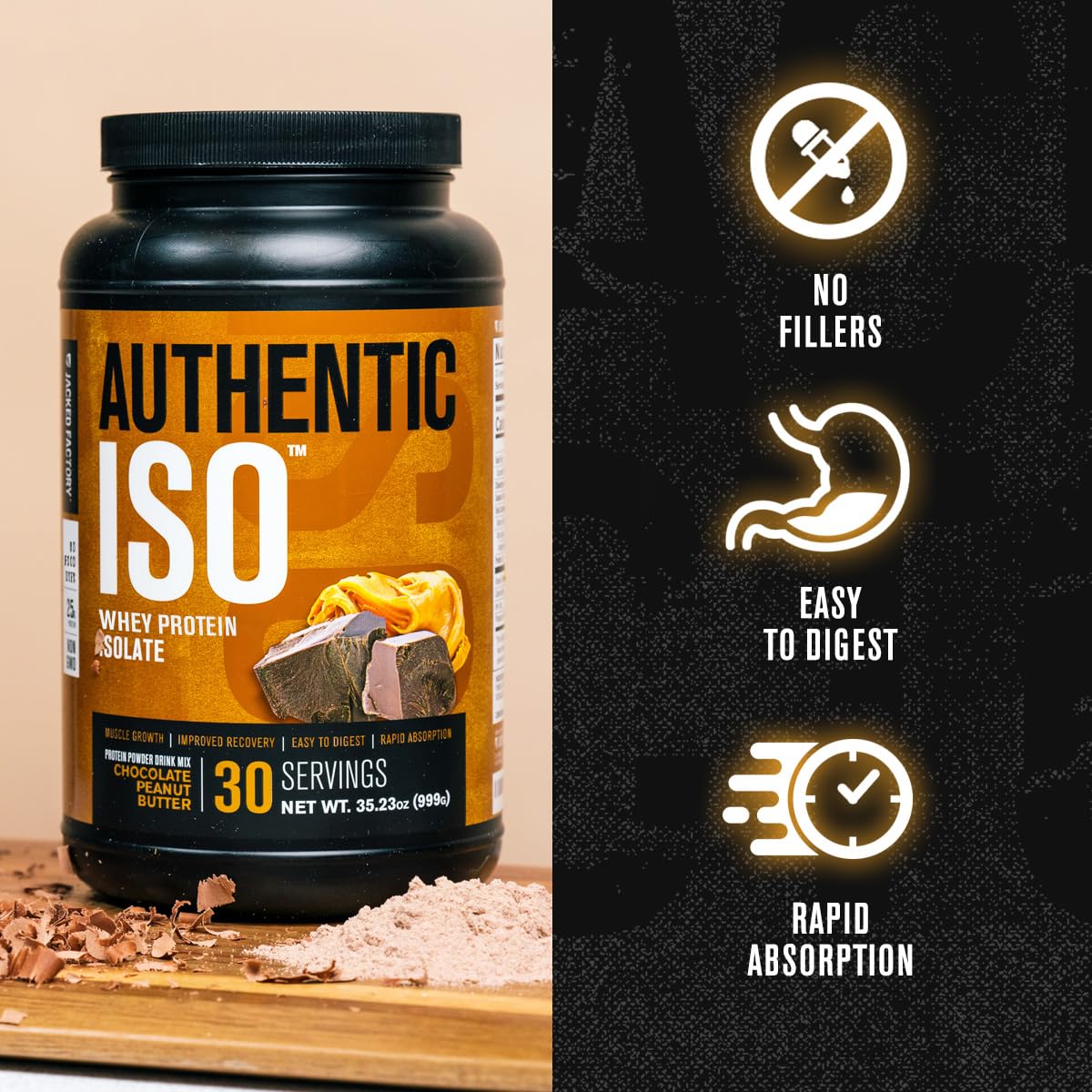 Jacked Factory Authentic ISO Grass Fed Whey Protein Isolate Powder - Low Carb, Non-GMO Muscle Building Protein w/No Fillers, Post Workout Recovery, Chocolate Peanut Butter - 25 Servings Jacked Factory buy supplements canada
