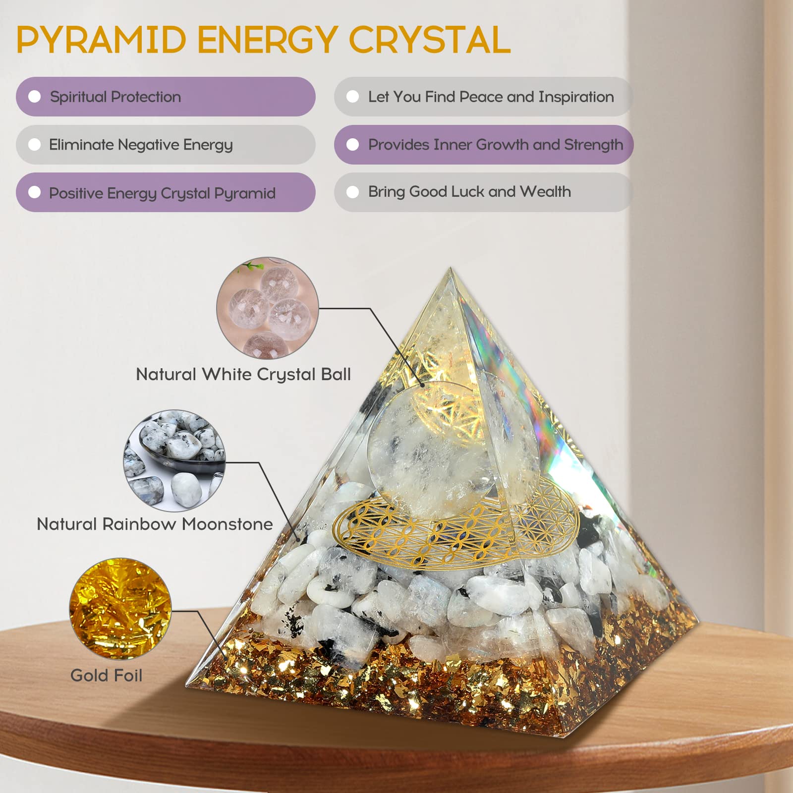 Hopeseed Orgone Pyramid for Positive Energy, Orgonite Rainbow Moonstone&White Crystal Hopeseed buy supplements canada