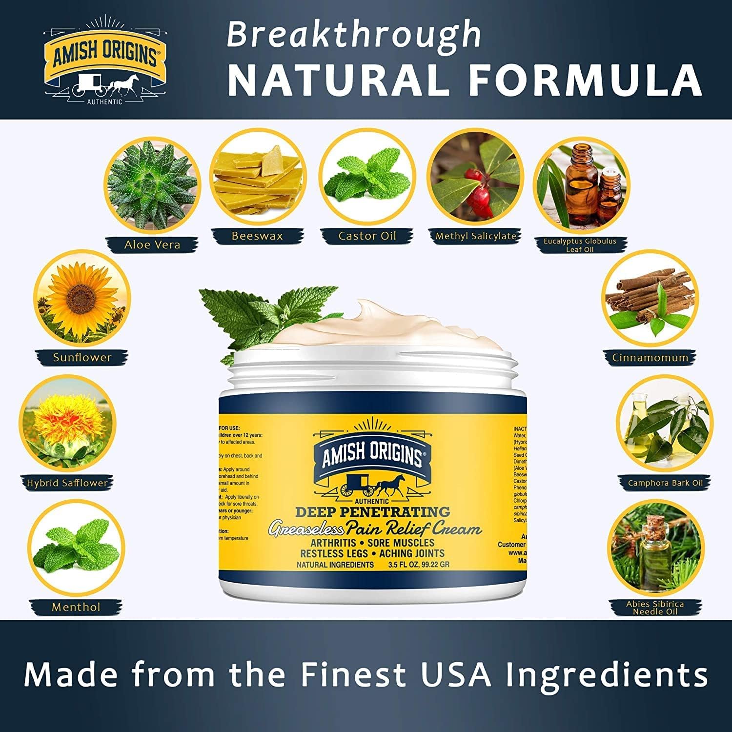 Amish Origins Arthritis Pain Relief Cream - 3.5 oz - Maximum Strength Deep Penetrating for Joint, Muscle, Knee, Back, Feet, Hand, Ankle, Aches, 1 Pack Amish Origins buy supplements canada