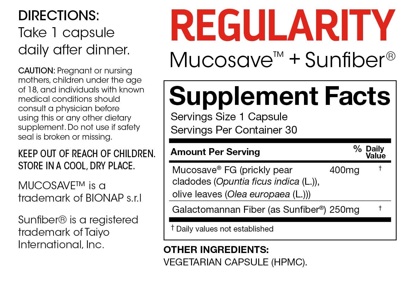 Silver Fern Regularity Digestive Supplement Capsules Brand - 1 Bottle = 30 Capsules = 30 Day Supply - Mucosave FG (Prickly Pear Polysaccharides & Olive Leaf Polyphenols) & SunFiber Silver Fern buy supplements canada