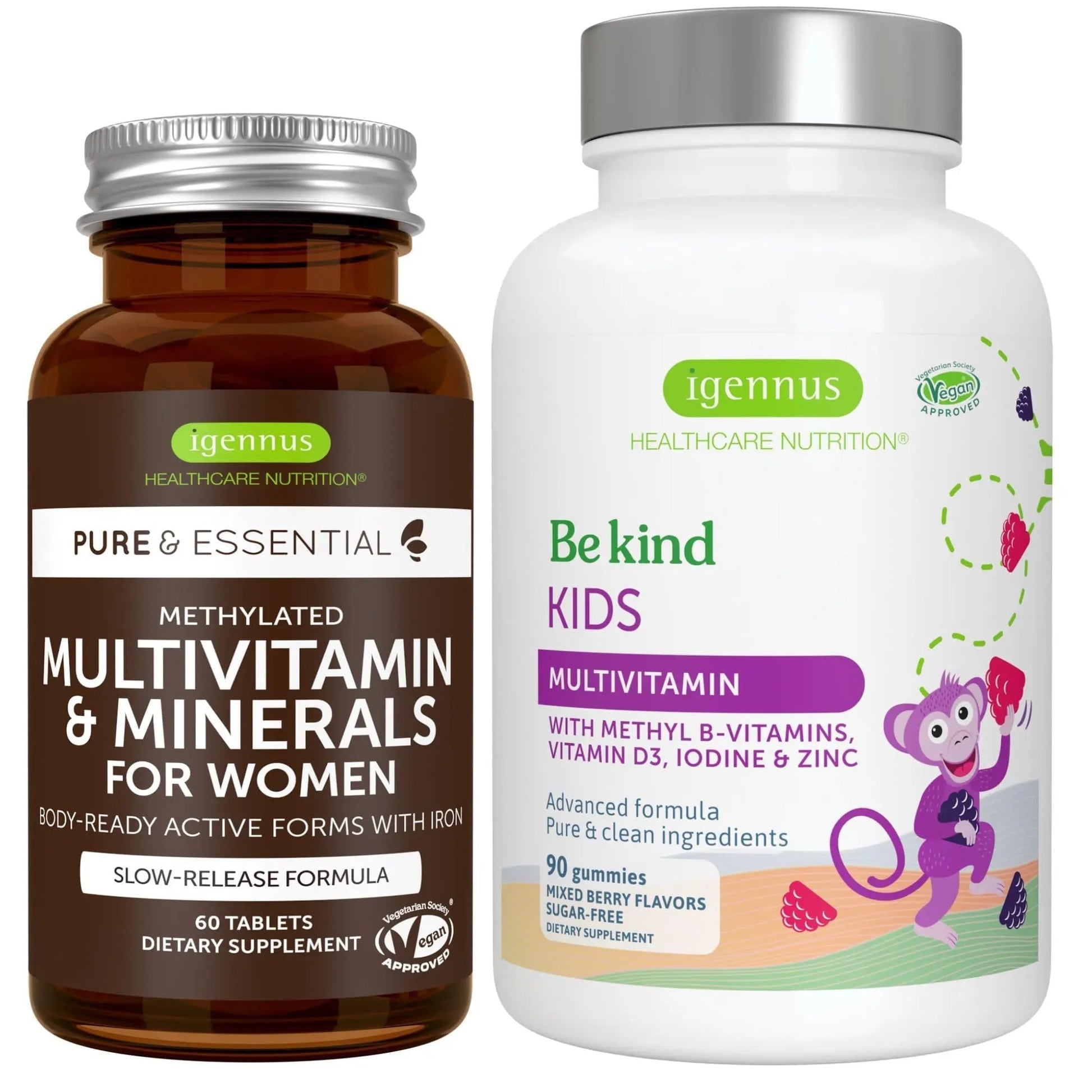Multivitamin & Minerals for Women + Advanced Kids Multivitamin Gummy Vegan Bundle, with Methylated B-Vitamins, Vitamin A, C, D3 & E Igennus Healthcare Nutrition buy supplements canada