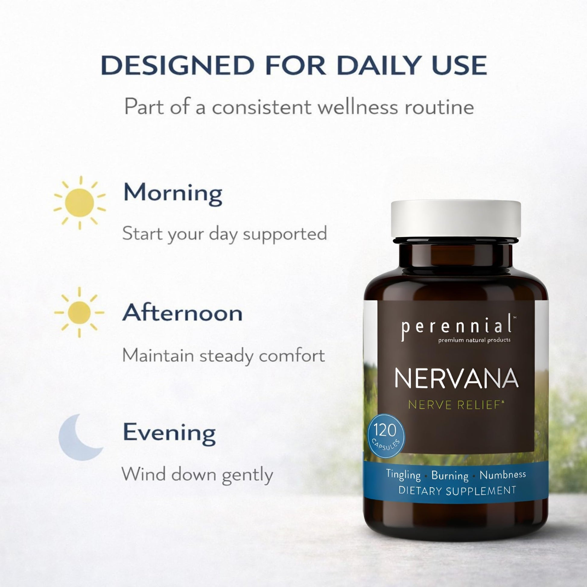 Perennial Nervana – Herbal Nerve Support for Tingling, Burning & Numbness Relief – Promotes Calm Focus & Stress Resilience – Non-Drowsy Mood Balance – 120ct* Perennial buy supplements canada