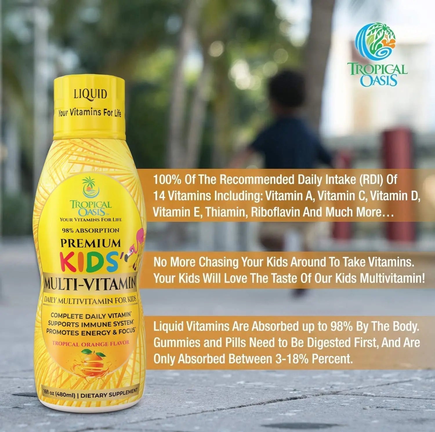 Premium Liquid Multivitamin For Kids | Sugar Free Kids Vitamins | 100% DV of 14 Vitamins for Kids | Multivitamin for Children Ages 4+ | Tropical Oasis buy supplements canada