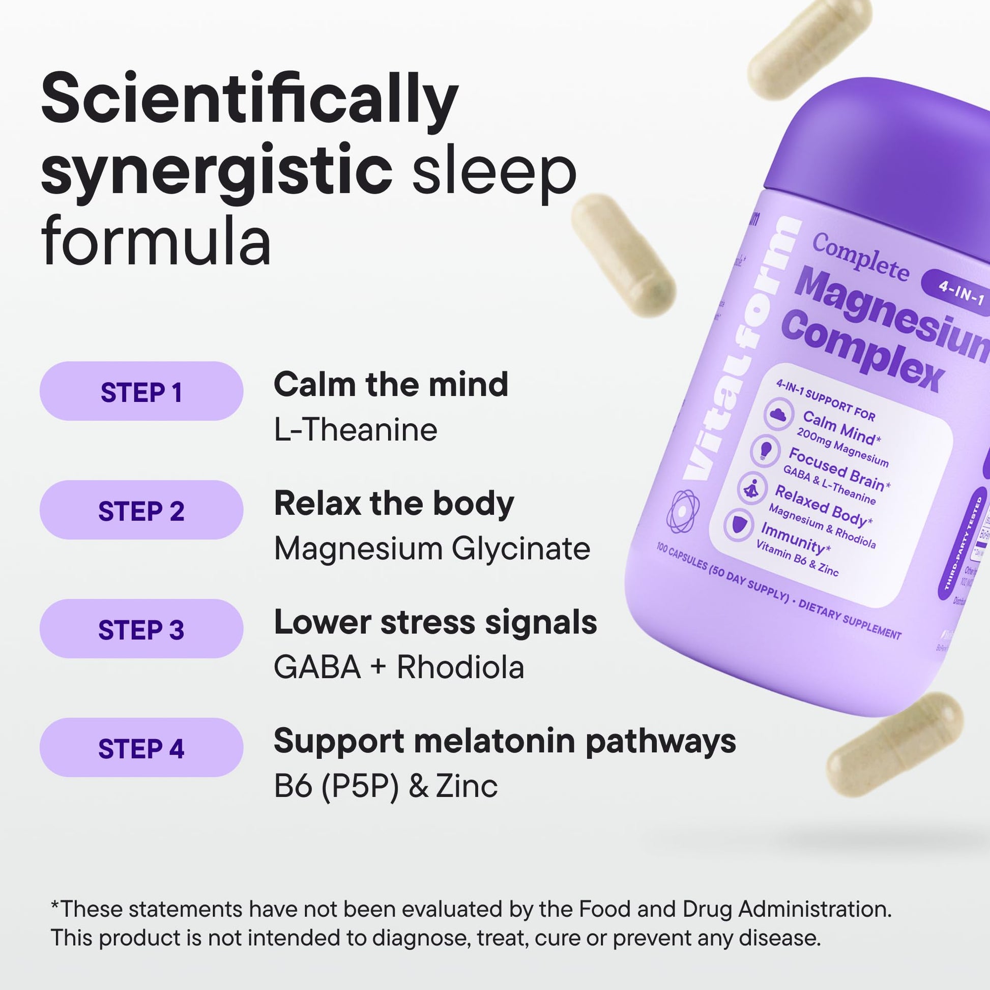 VitalForm Magnesium Glycinate Sleep Complex – Non-Habit Forming Support with L-Theanine, GABA, Zinc & Rhodiola – Promotes Relaxation, Calm & Muscle Recovery – Non-Melatonin – 100 Capsules VitalForm buy supplements canada