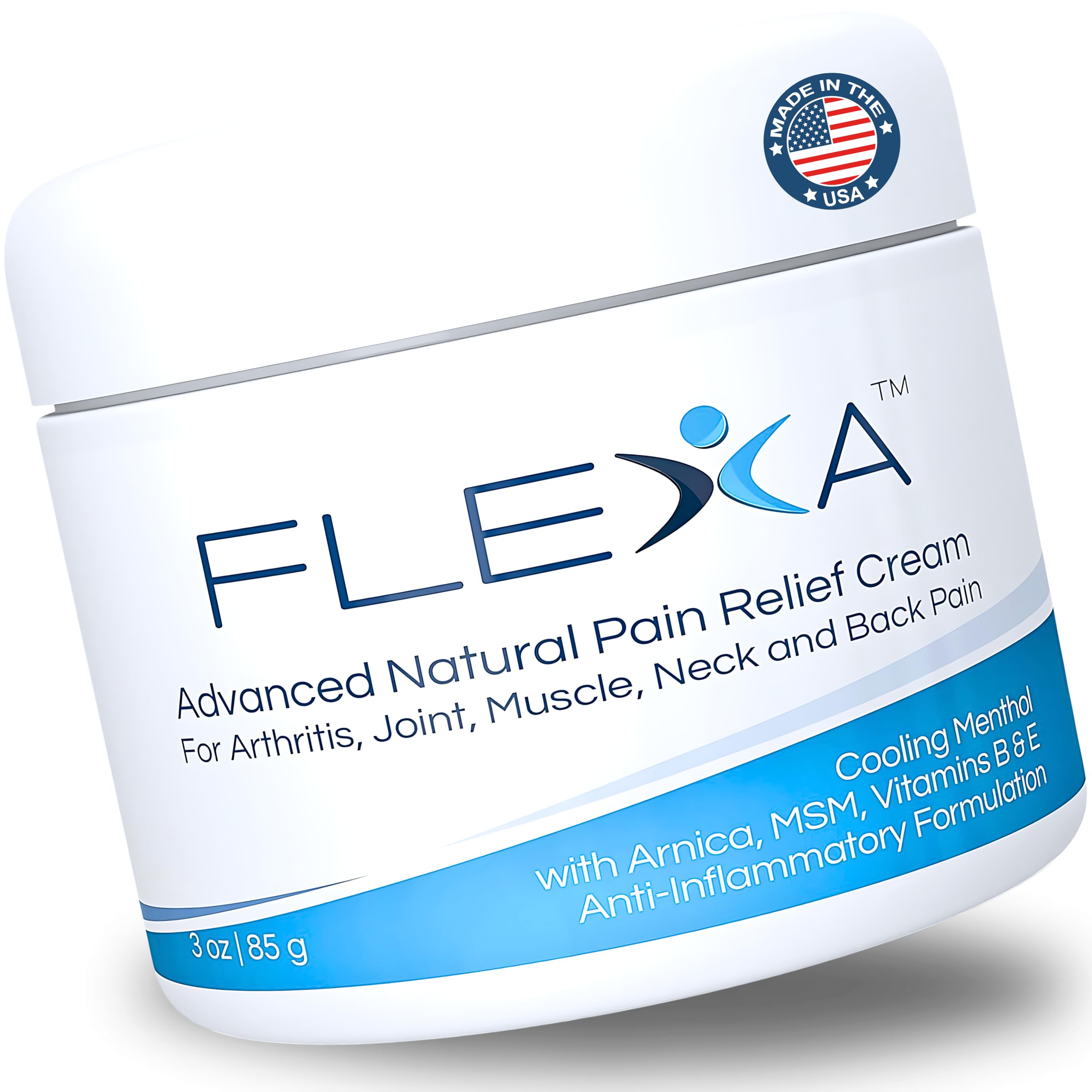 FLEXA Natural Relief Cream - Use on Muscles, Back, Neck, and Joints - with Arnica, Menthol, MSM, Ilex Leaf, and Tea Tree Oil - 3 Oz Jar FLEXA buy supplements canada
