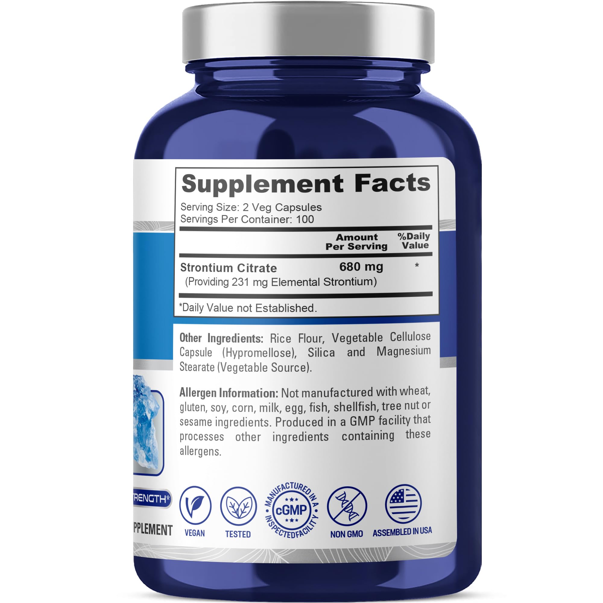 NusaPure Strontium Citrate - Suitable for Vegetarian/Vegan, Non - GMO - 680 mg 200 Capsules NusaPure buy supplements canada