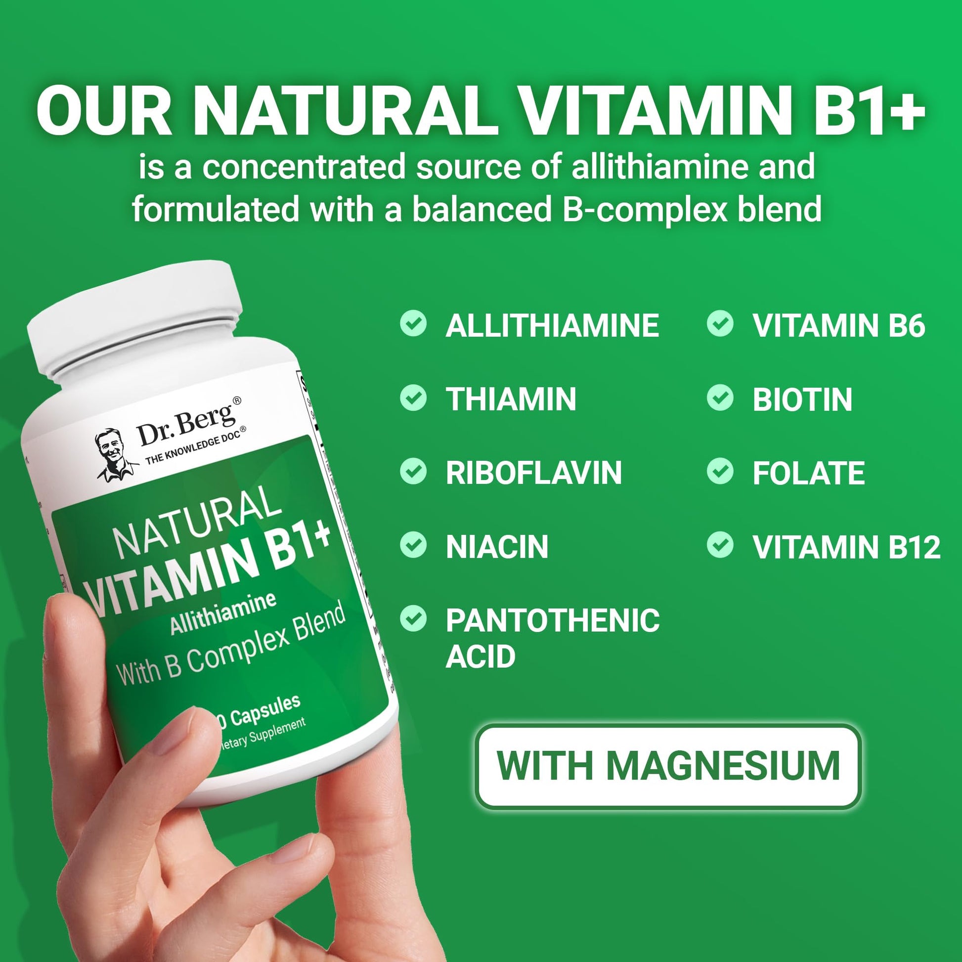 Dr. Berg Natural Vitamin B1 B6 B12 Complex - Allithiamine Vitamin B1 Supplement with 8 Essential Vitamin B Complex for Men & Women Including Thiamin, Niacin, Folate, Magnesium & More - 60 Capsules Dr. Berg Nutritionals buy supplements canada